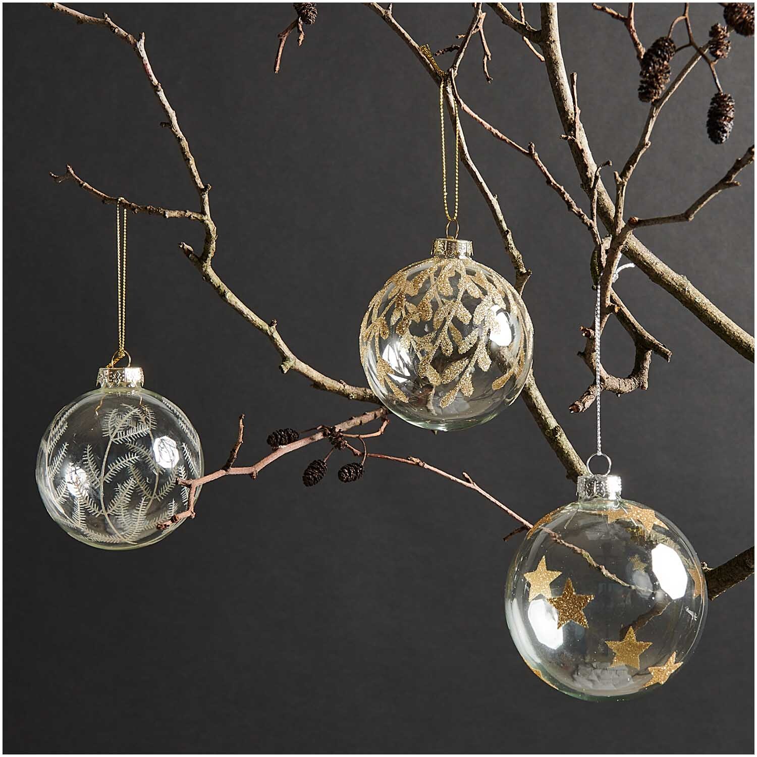 Glaskugel Baumschmuck Sterne klar-gold 8cm von Rico Design