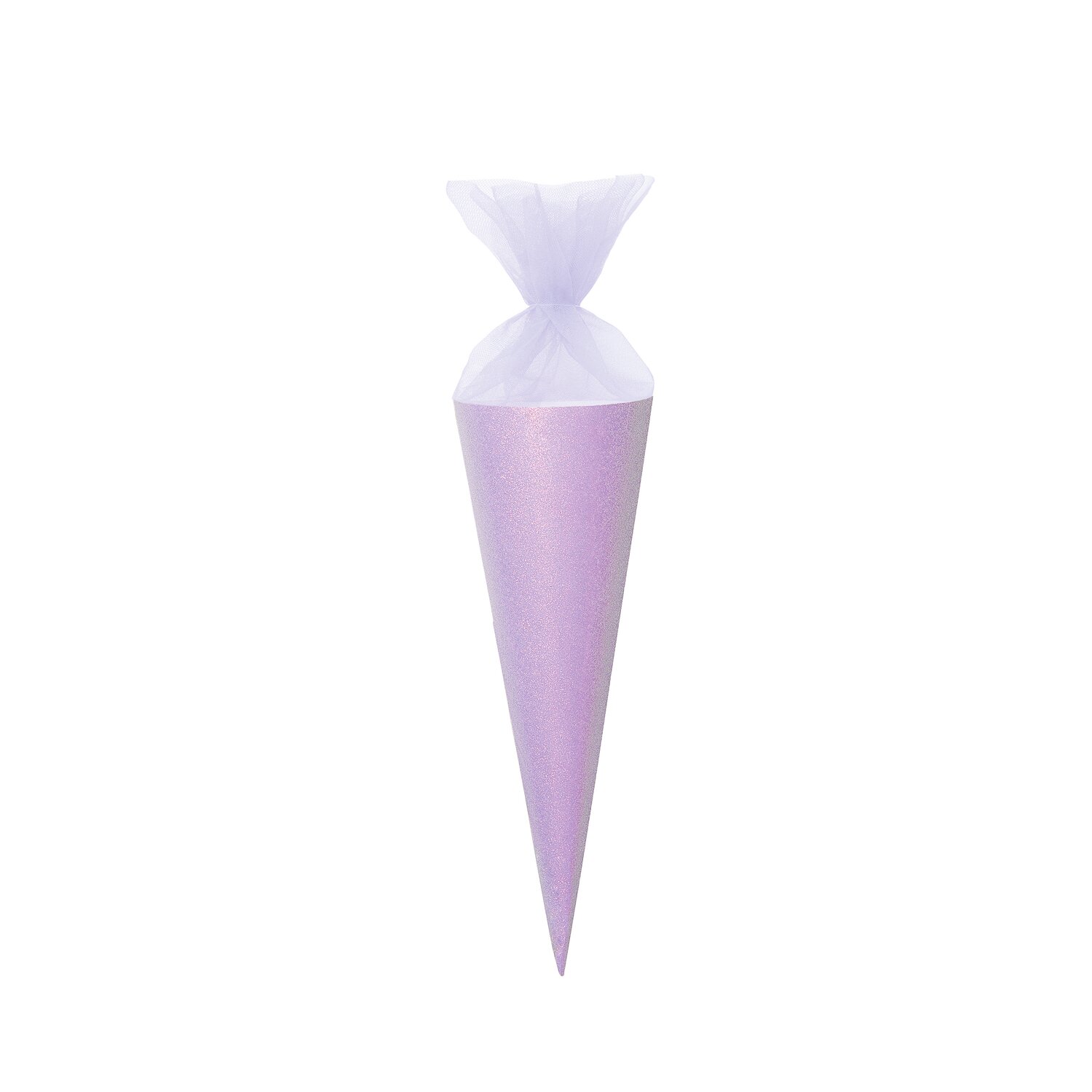 Schultüte Rohling mit Tüllverschluss und Glitter, 35cm, von Rico Design. Violette Schultüte mit elegantem Tüllabschluss.