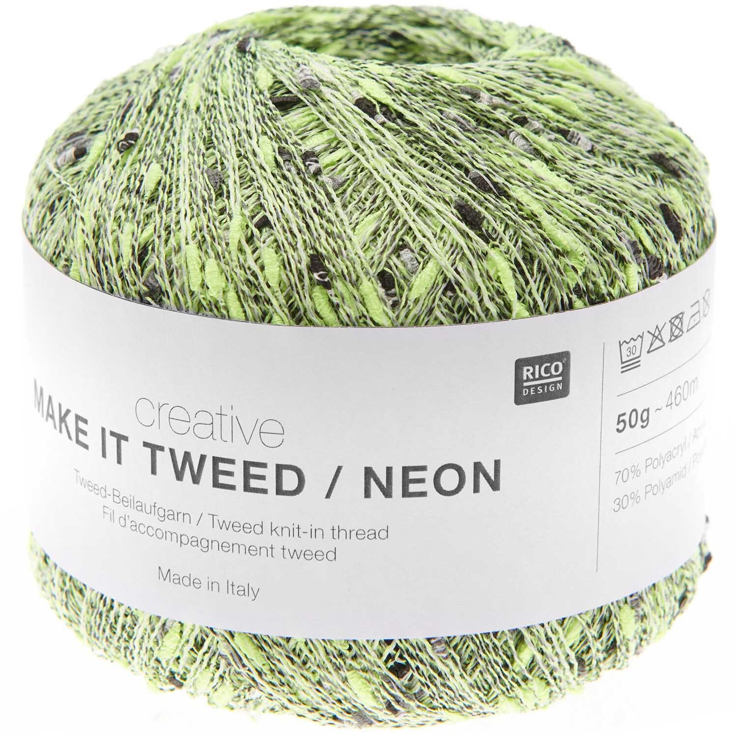 Creative Make It Tweed Neon Strickset mit gelbem Garn von Rico Design, ideal für modische Strickprojekte.