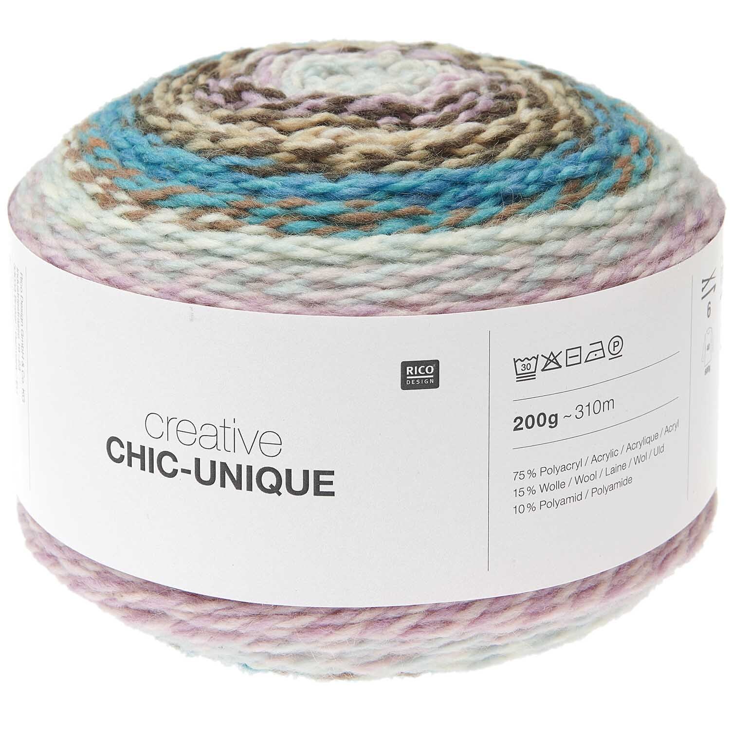 Creative Chic-Unique Strickset Decke Modell 5 mit buntem Garn von Rico Design, 200g, 310m.