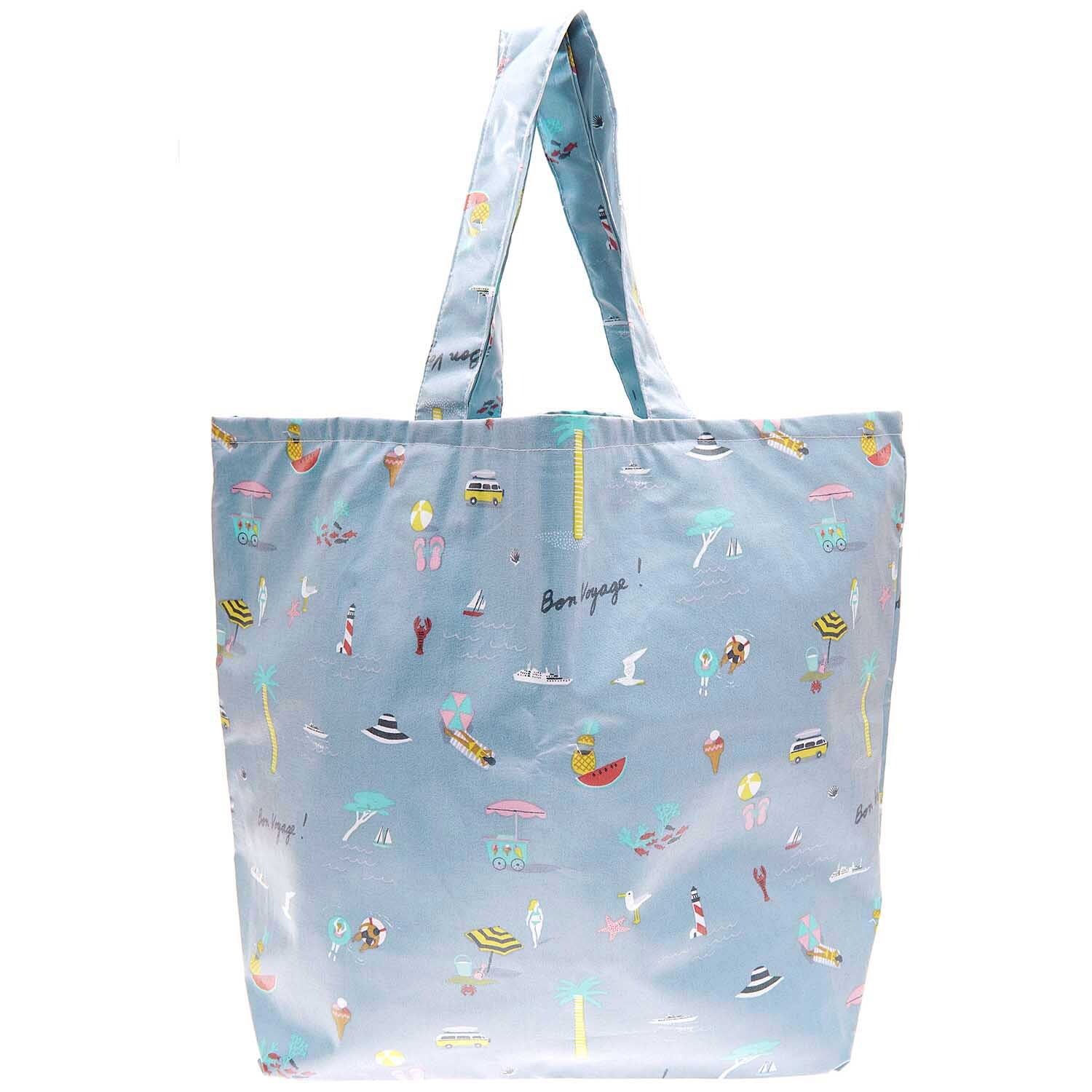 Shopper Travel the World: Stilvolle, blaue Tasche mit buntem Reise-Motiv von Rico Design, ideal für unterwegs.