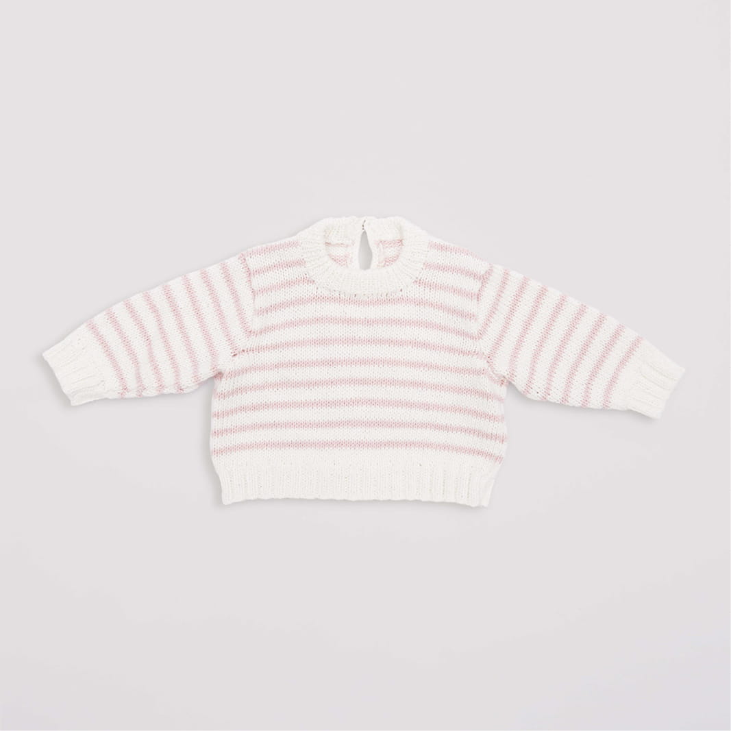Gestrickter Babypullover weiß-rosa gestreift: Modell 08 aus dem Heft Rico Baby 039