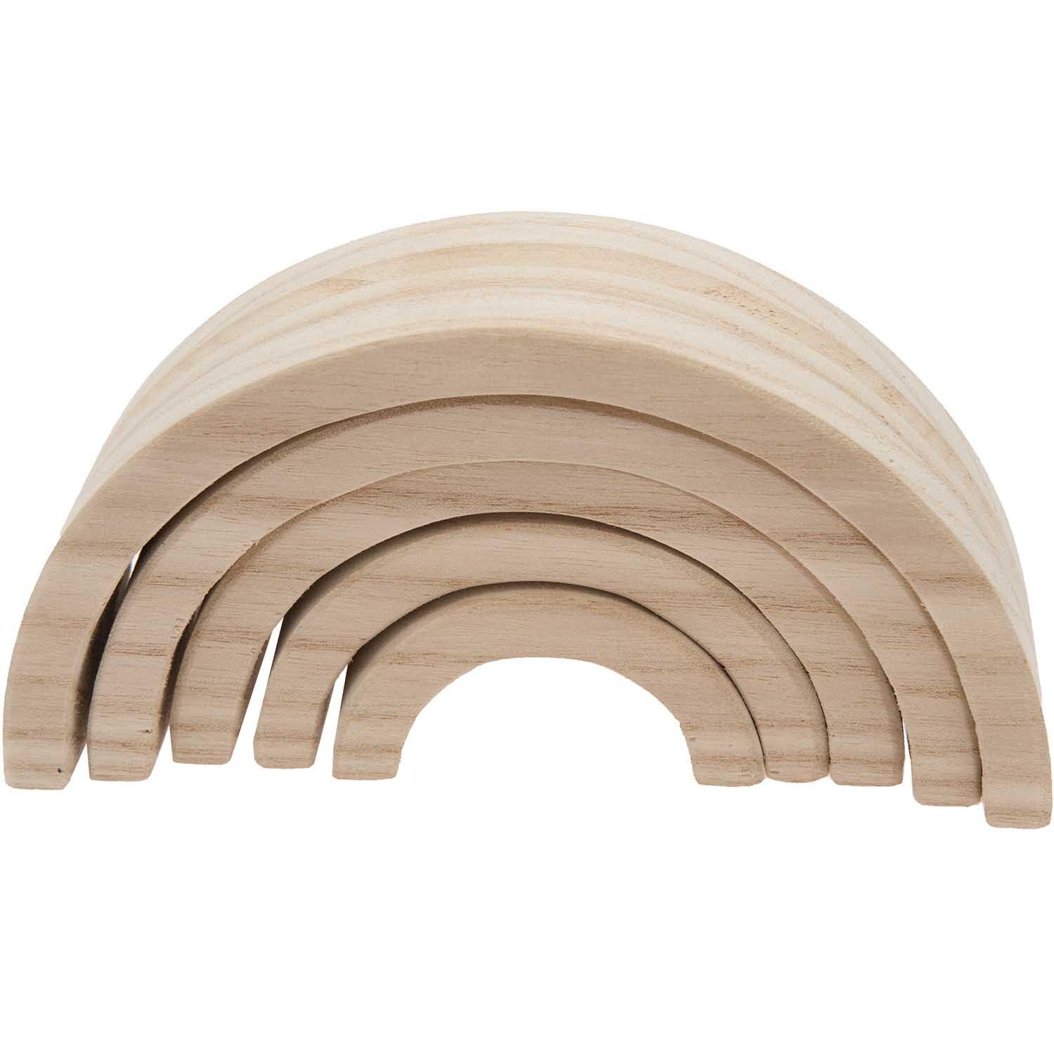 Holz-Regenbogen 18x9x5cm, 5-teilig. Naturholz in sanften Bögen, ideal für kreatives Spielen. Marke: Rico Design.