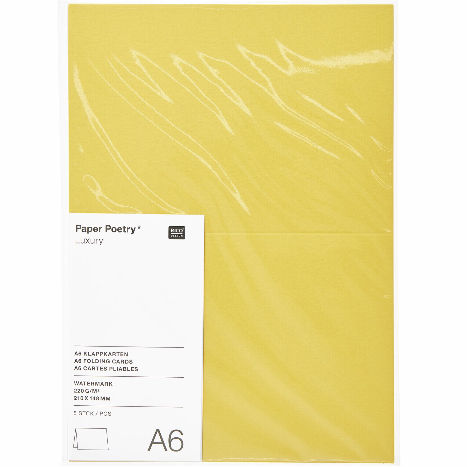 Paper Poetry Luxury Karten A6, gelb, von Rico Design, 5 Stück, ideal für kreative Projekte.