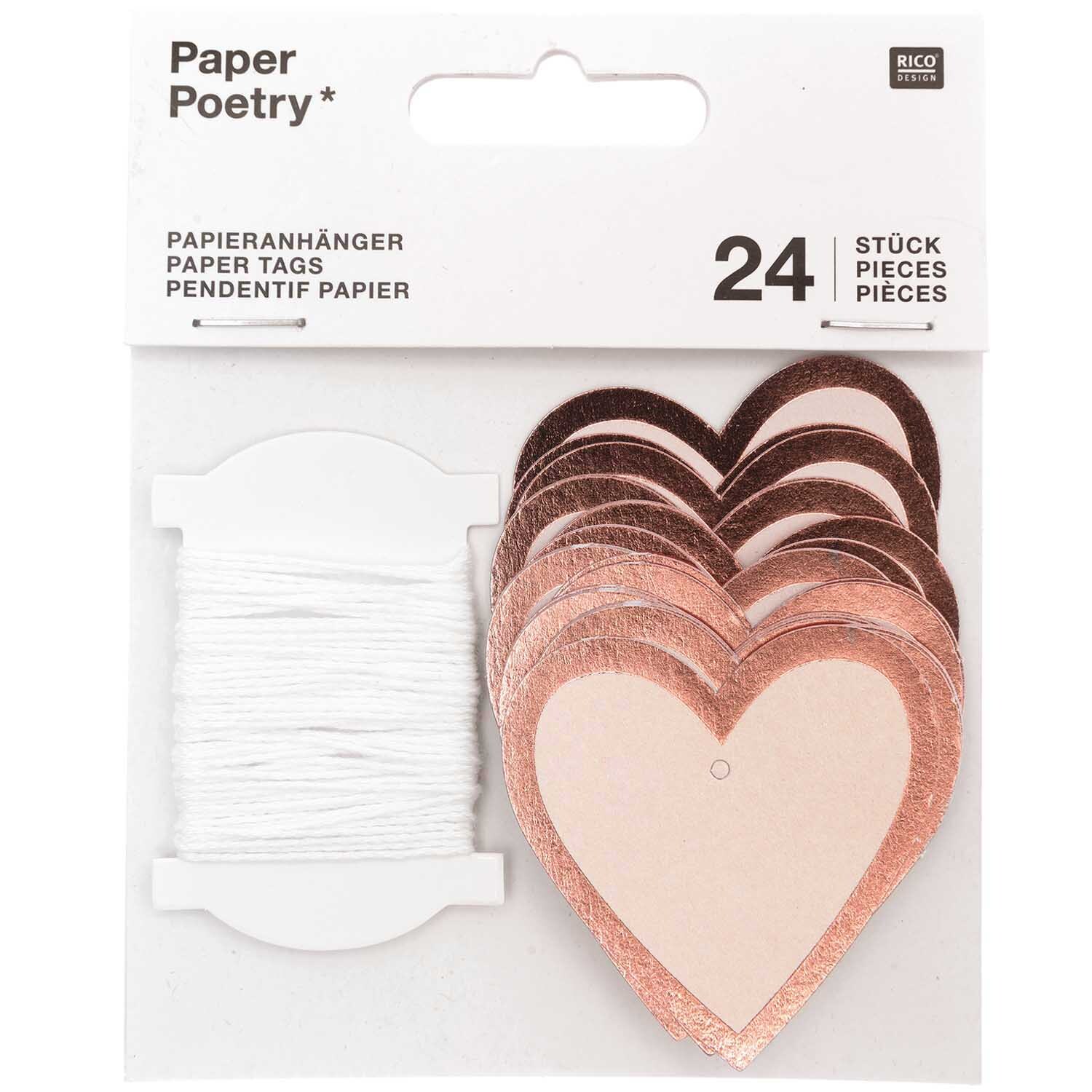 Paper Poetry Papieranhänger Herzen M 24 Stück in Herzform mit Puder-Roségold-Finish, ideal zum Dekorieren und Basteln.