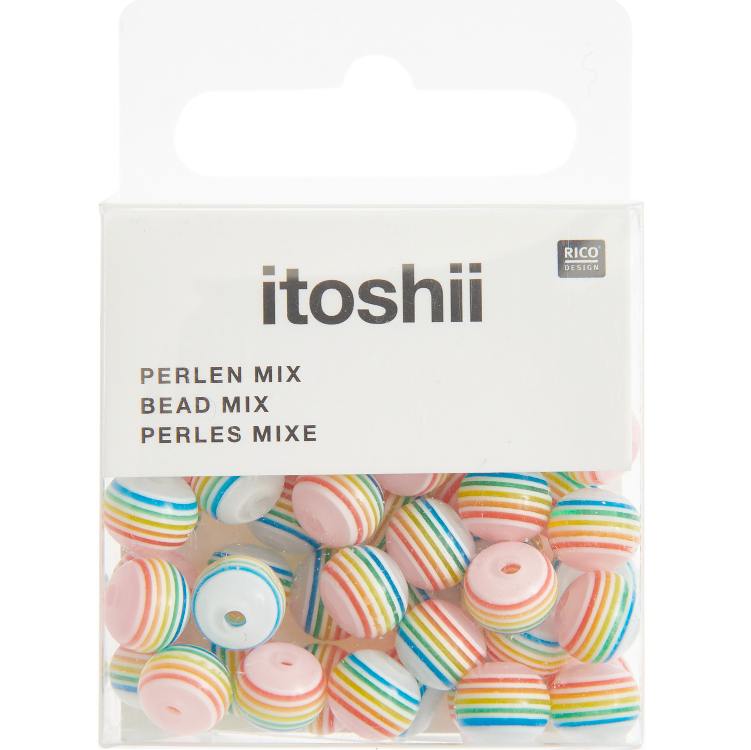 itoshii Gestreifte Perlen Regenbogen 8mm 48 Stück von Rico Design