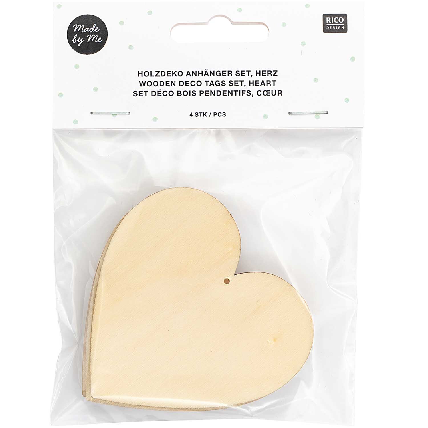 Holzdekoanhänger-Set Herz 4-teilig von Rico Design