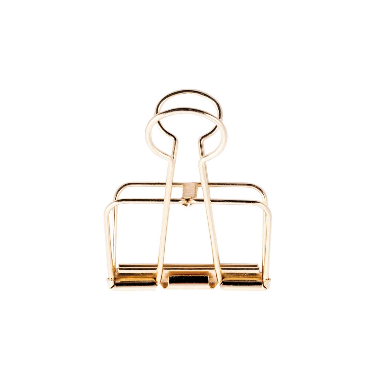 Paper Poetry Wire Clips in eleganter goldener Farbe, 19mm, 6er-Set von Rico Design, auf weißem Hintergrund.