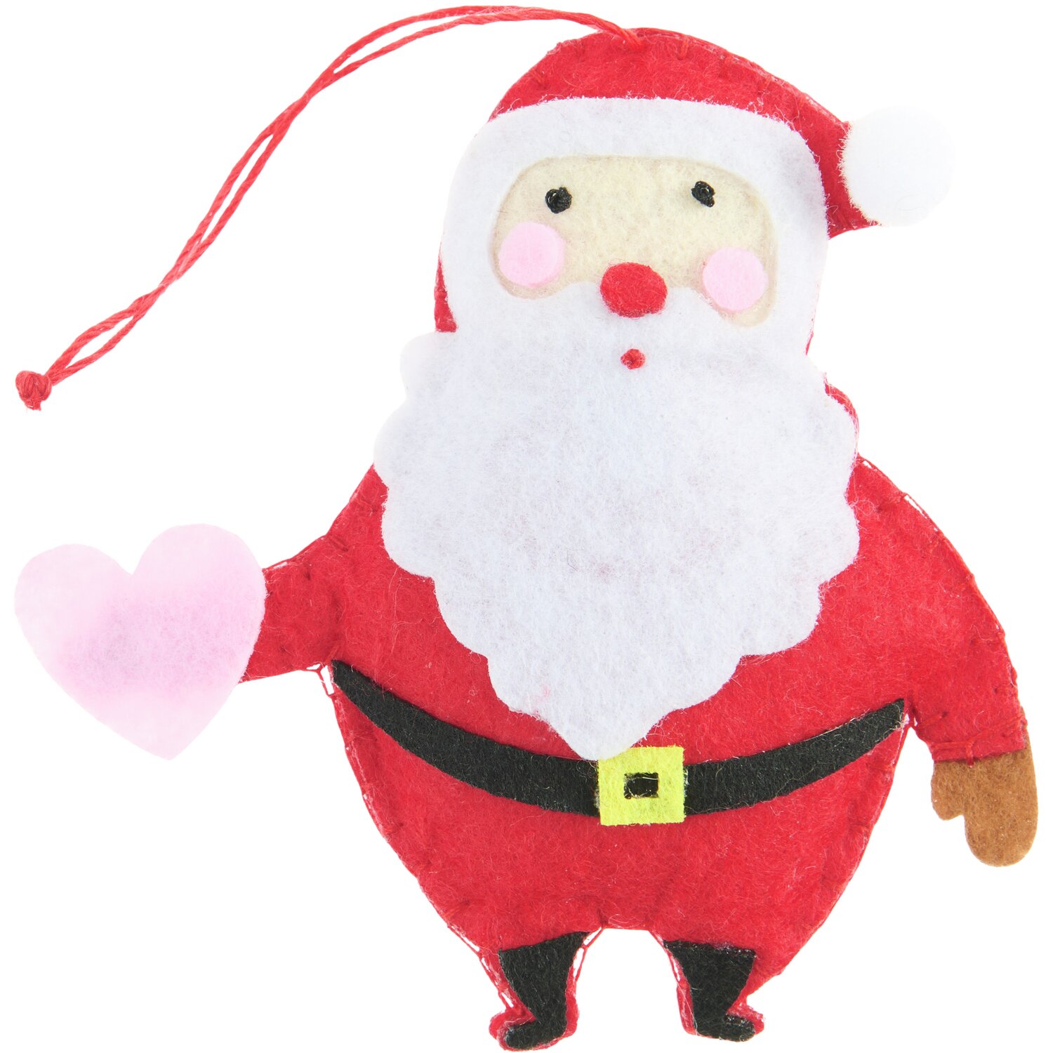 Aufhänger Filz-Weihnachtsmann mit Herz Rot/Weiß: Niedlicher Filzanhänger in Rot und Weiß, ideal für festliche Dekorationen.