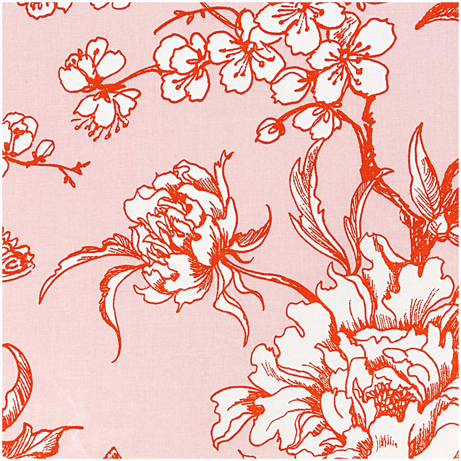 Stoff Kirschblüte puder-orange 50x140cm mit floralen Mustern in zarten Tönen von Rico Design.