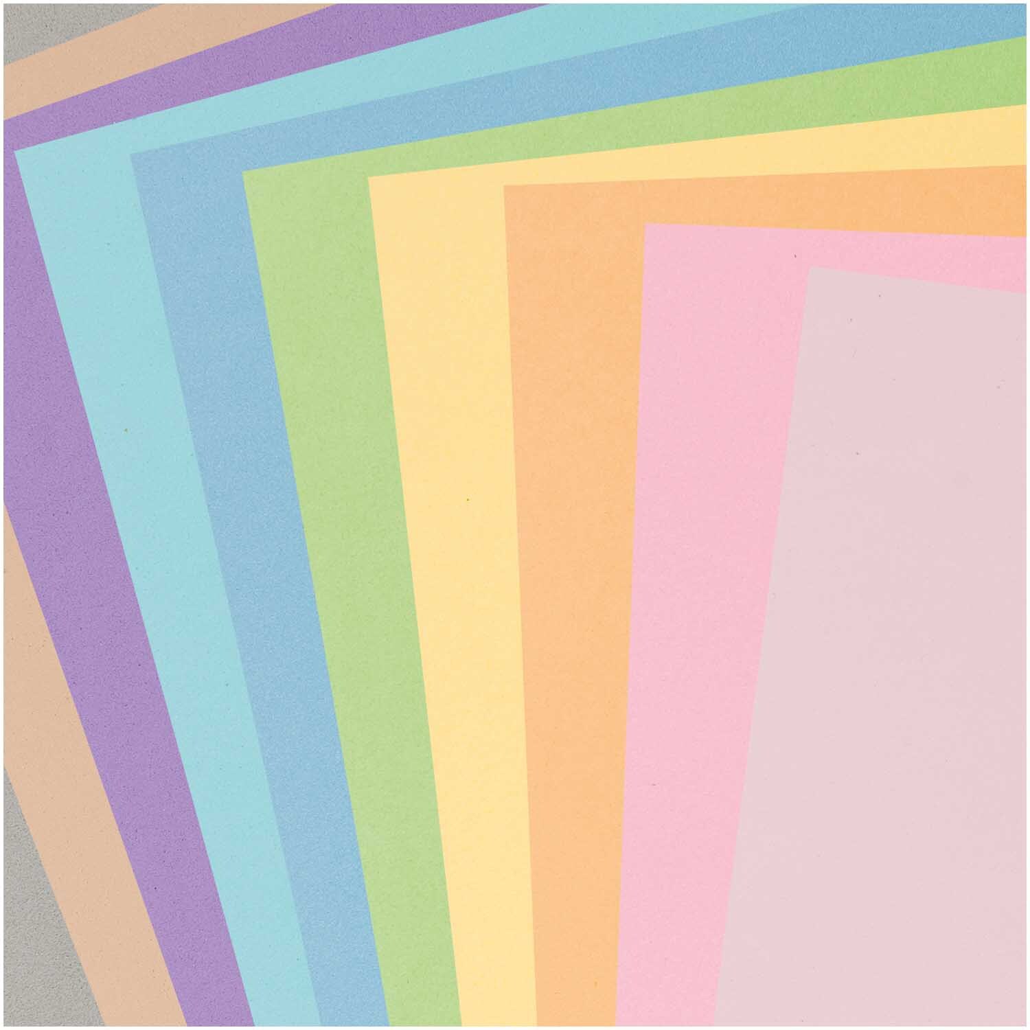 Moosgummimix 2mm 20x30cm 10 Farben zeigt pastellfarbene Bögen von Rico Design in verschiedenen Tönen.