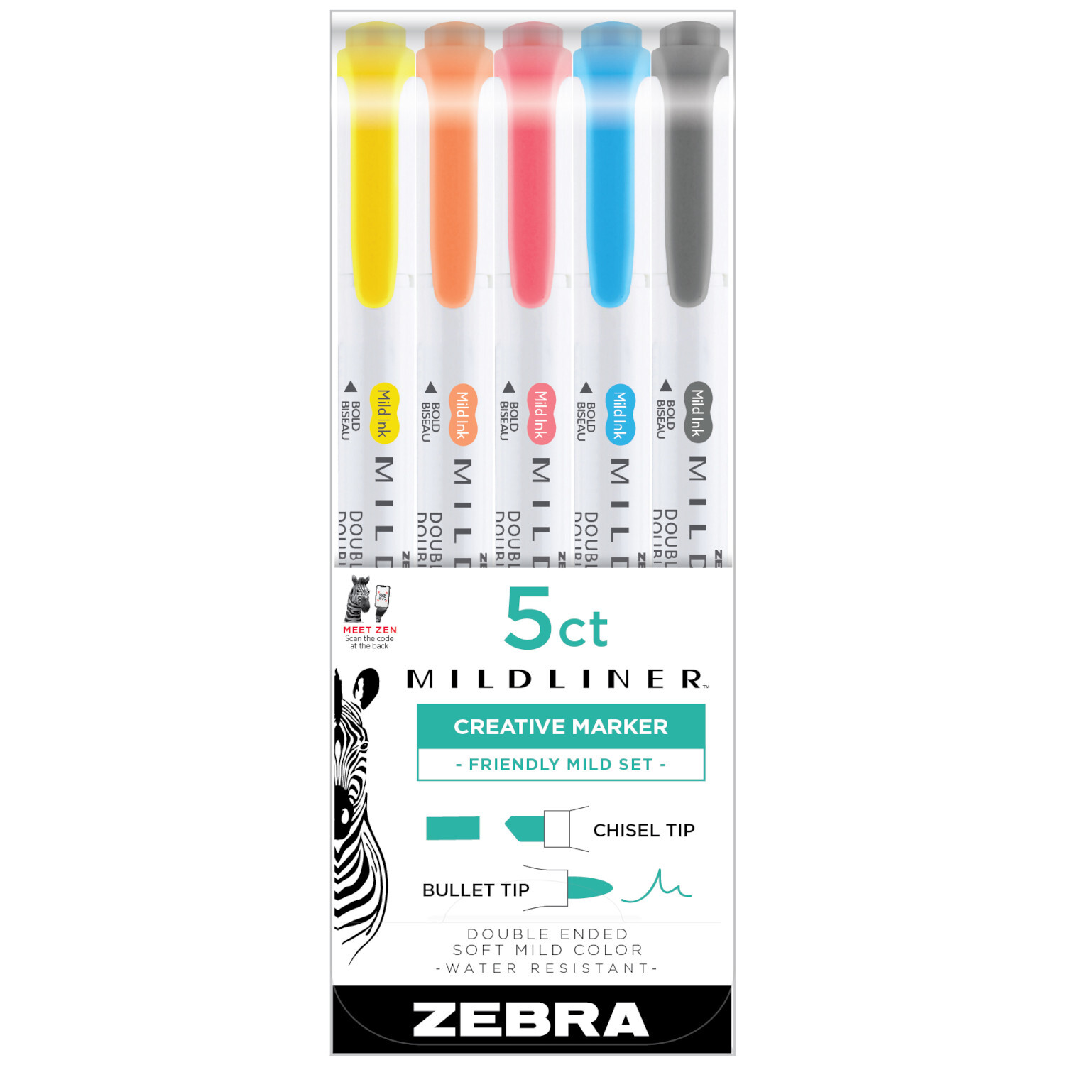 Mildliner Set Friendly: Ein 5-teiliges Set von ZEBRA mit sanften Farben, ideal für kreative Markierungen.