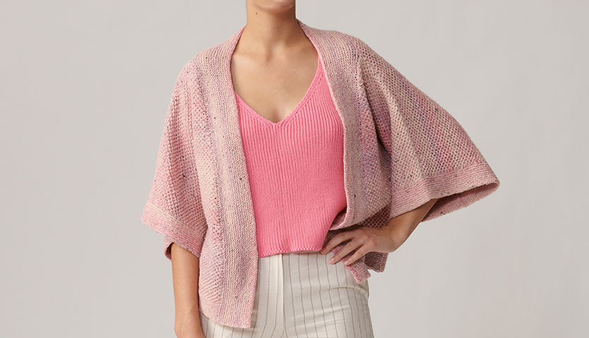 Strickanleitung für eine modische Jacke im Perlpatentmuster aus Fashion Cotton Light & Long Tweed dk, ideal für kühle Tage.