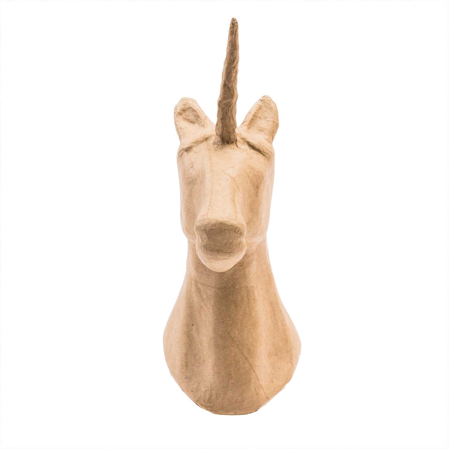 Pappmaché Einhorn-Kopf von Rico Design in natürlichem Look, ideal für kreative Dekorationen.