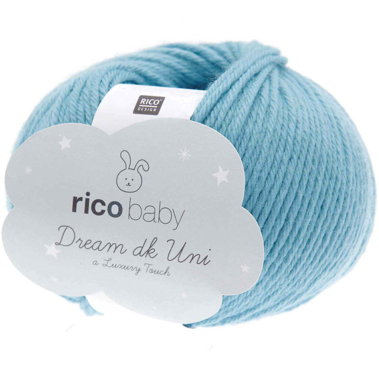 Rico Baby Dream dk uni Wolle in Türkis, ideal für Stricksets wie Mütze, Pullover, Stirnband und Latzhose. Hochwertige Qualität von Rico Design.
