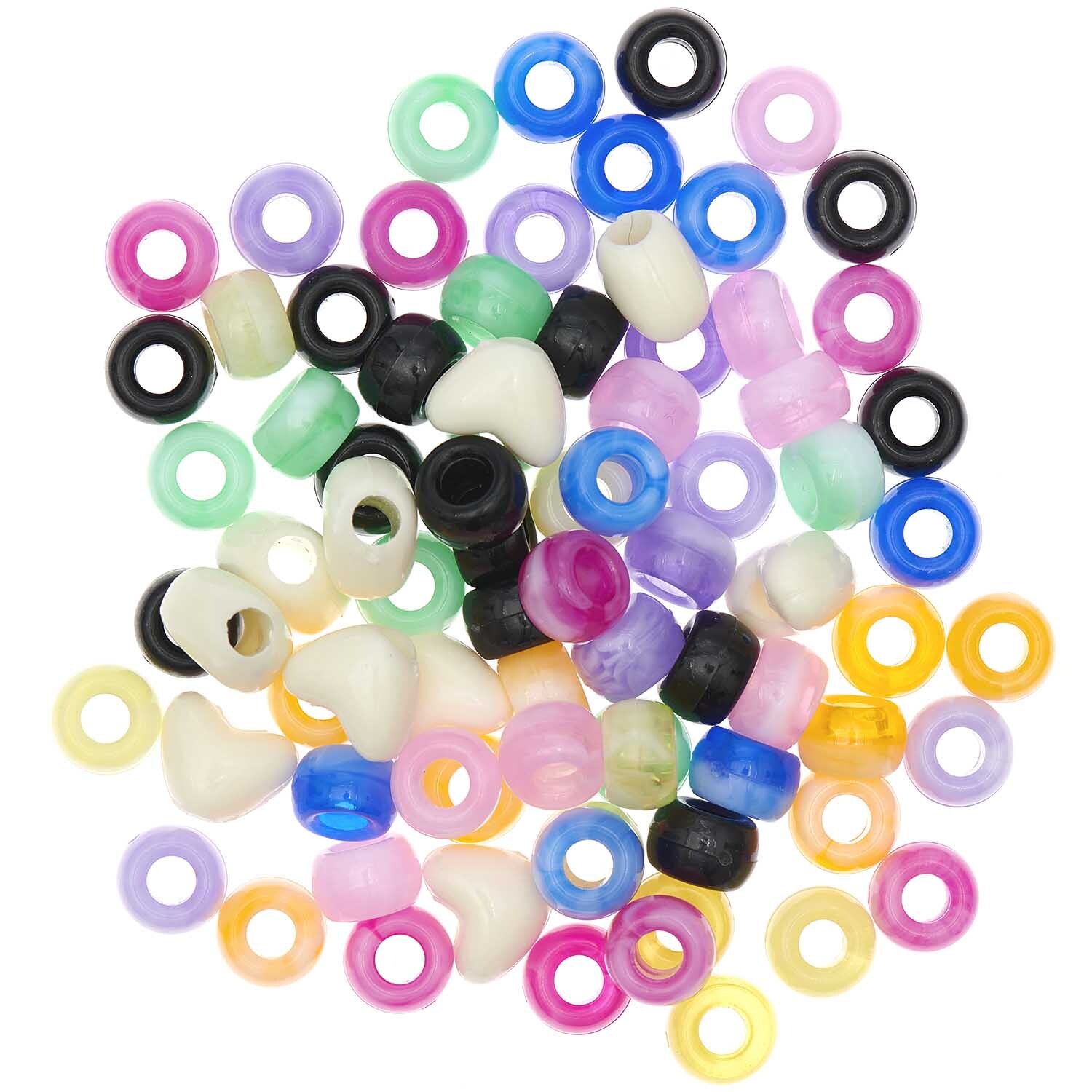 itoshii - Ponii Beads Marmor Mix 9x6mm, 80 bunte Perlen von Rico Design in verschiedenen Farben, ideal für kreative Bastelprojekte.
