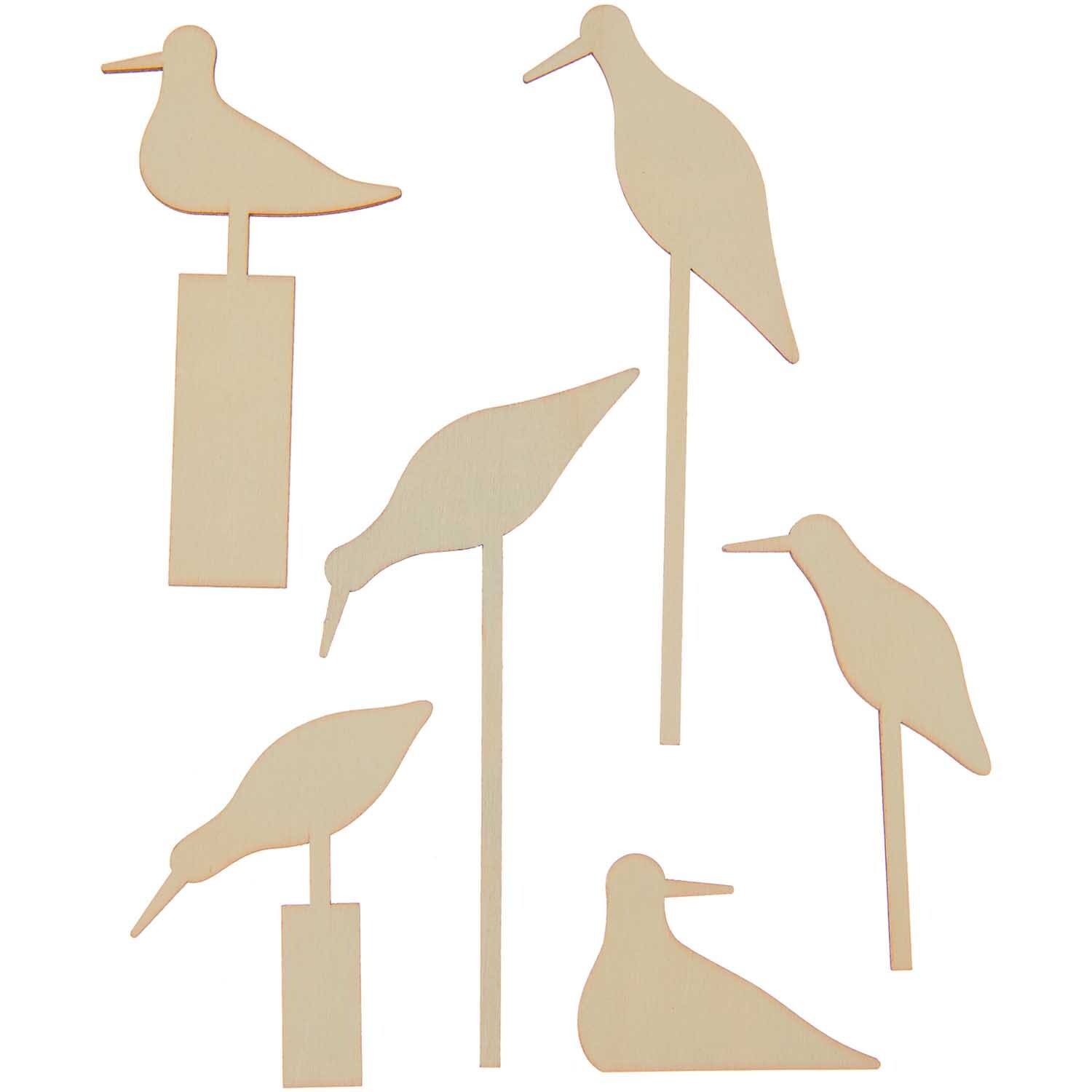 Holzdeko Set Möwen für L-Dekohaube, 6-teilig von Rico Design. Naturfarbene Möwenfiguren aus Holz.