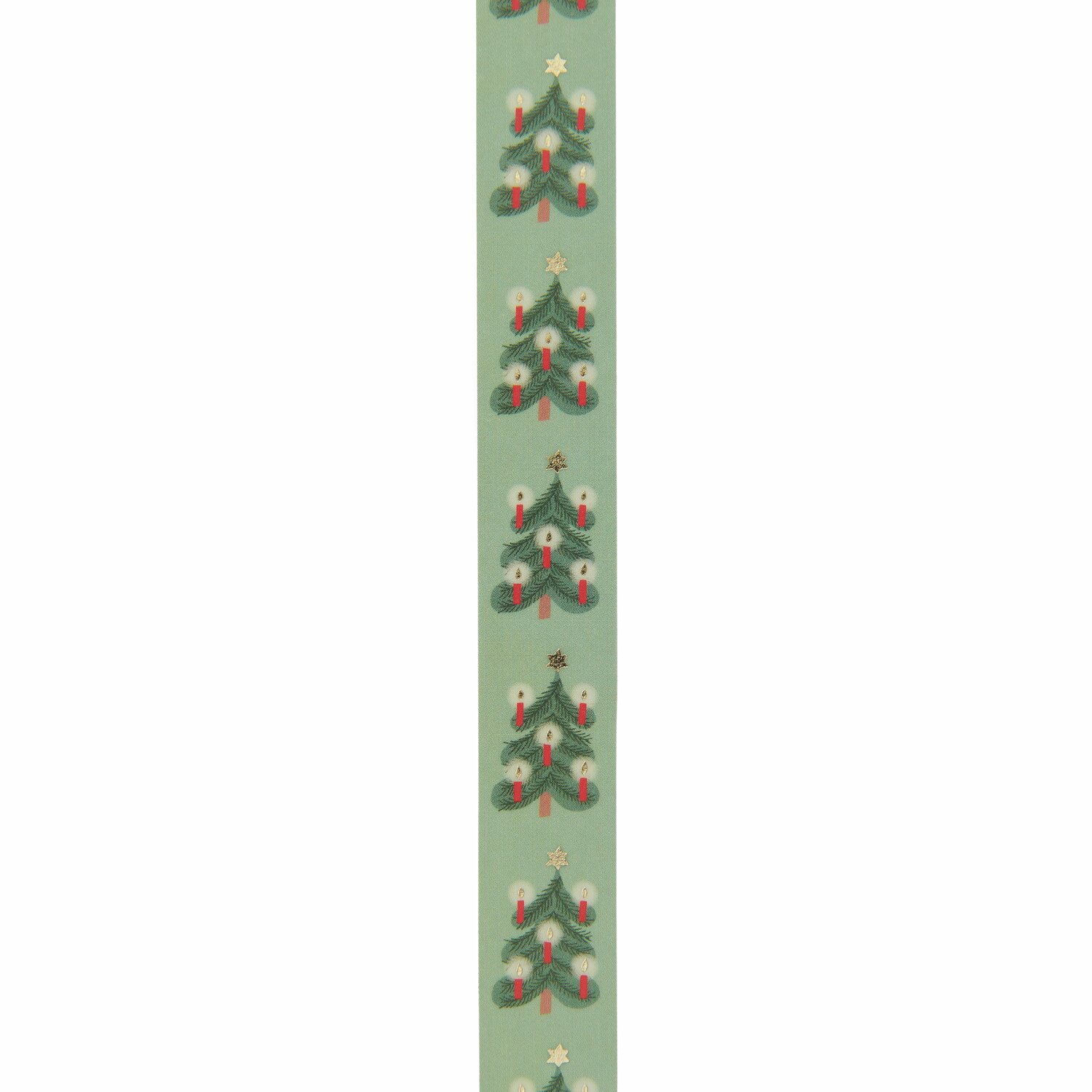 Paper Poetry Tape Weihnachtsbäume Mint 1,5cm zeigt grüne Weihnachtsbäume auf mintfarbenem Hintergrund. Ideal für festliche Dekorationen.