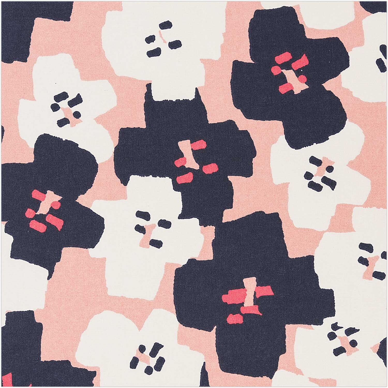 Druckstoff Okina Hana mit Blumenmuster in Pink und Schwarz, beschichtet, von Rico Design.