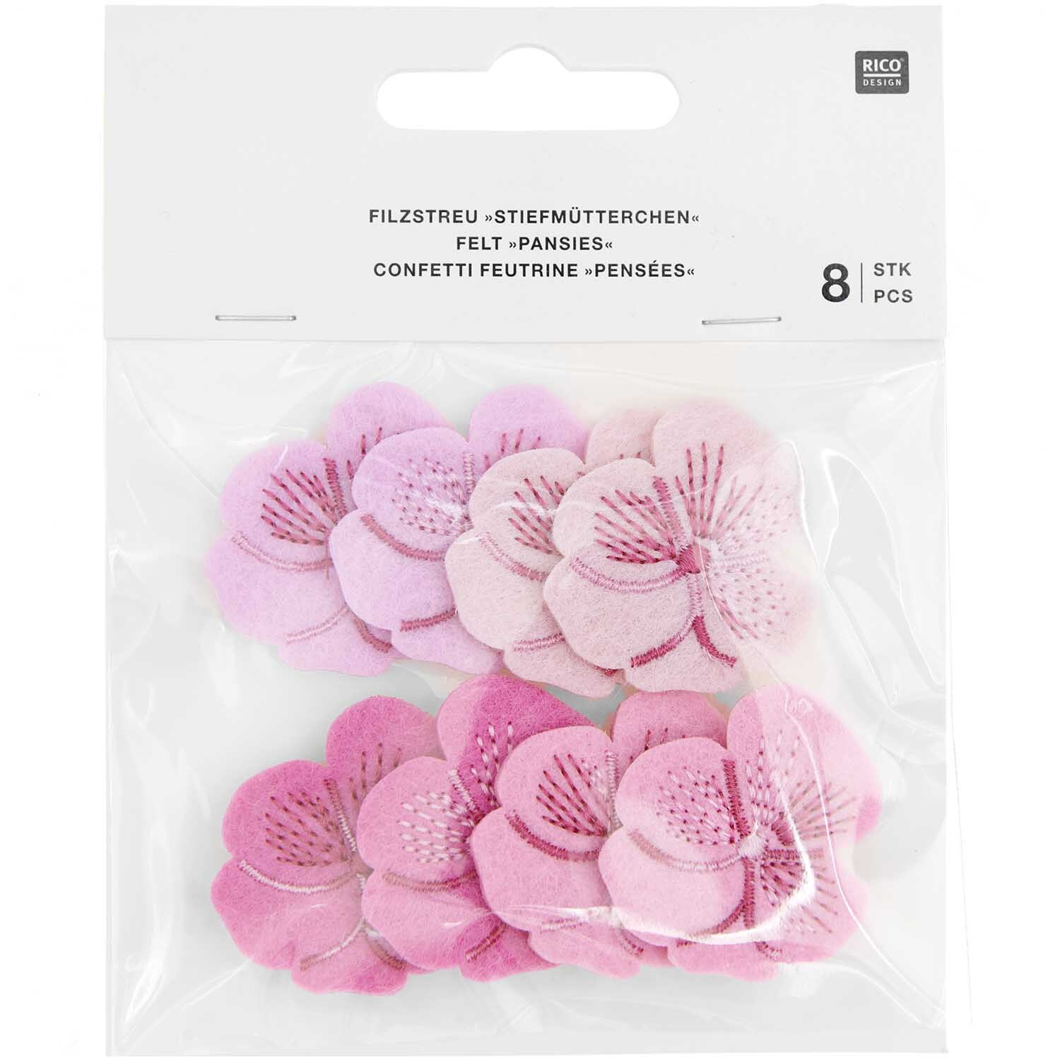 Filzstreu Stiefmütterchen bestickt Rosa 8 Stück von Rico Design