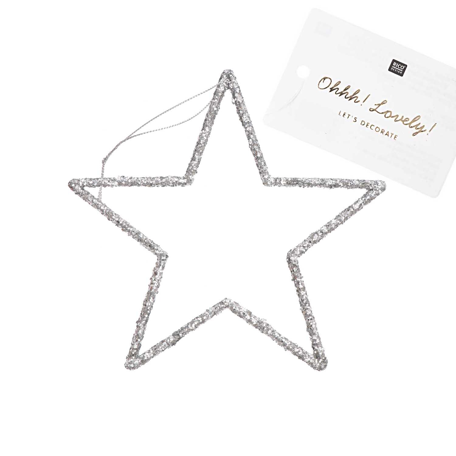 Hänger Stern mit Glitter silber von Rico Design