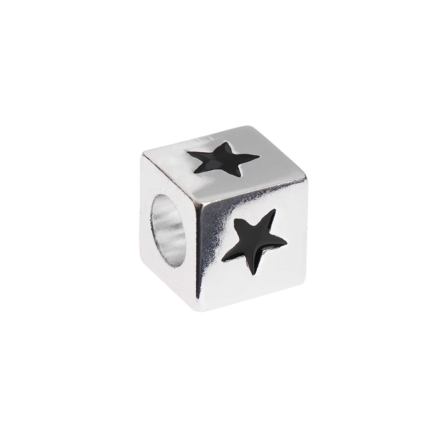 Ponii Beads Würfel mit Sternmotiv, silberfarben, von Rico Design, 10x10x10mm, glänzend.