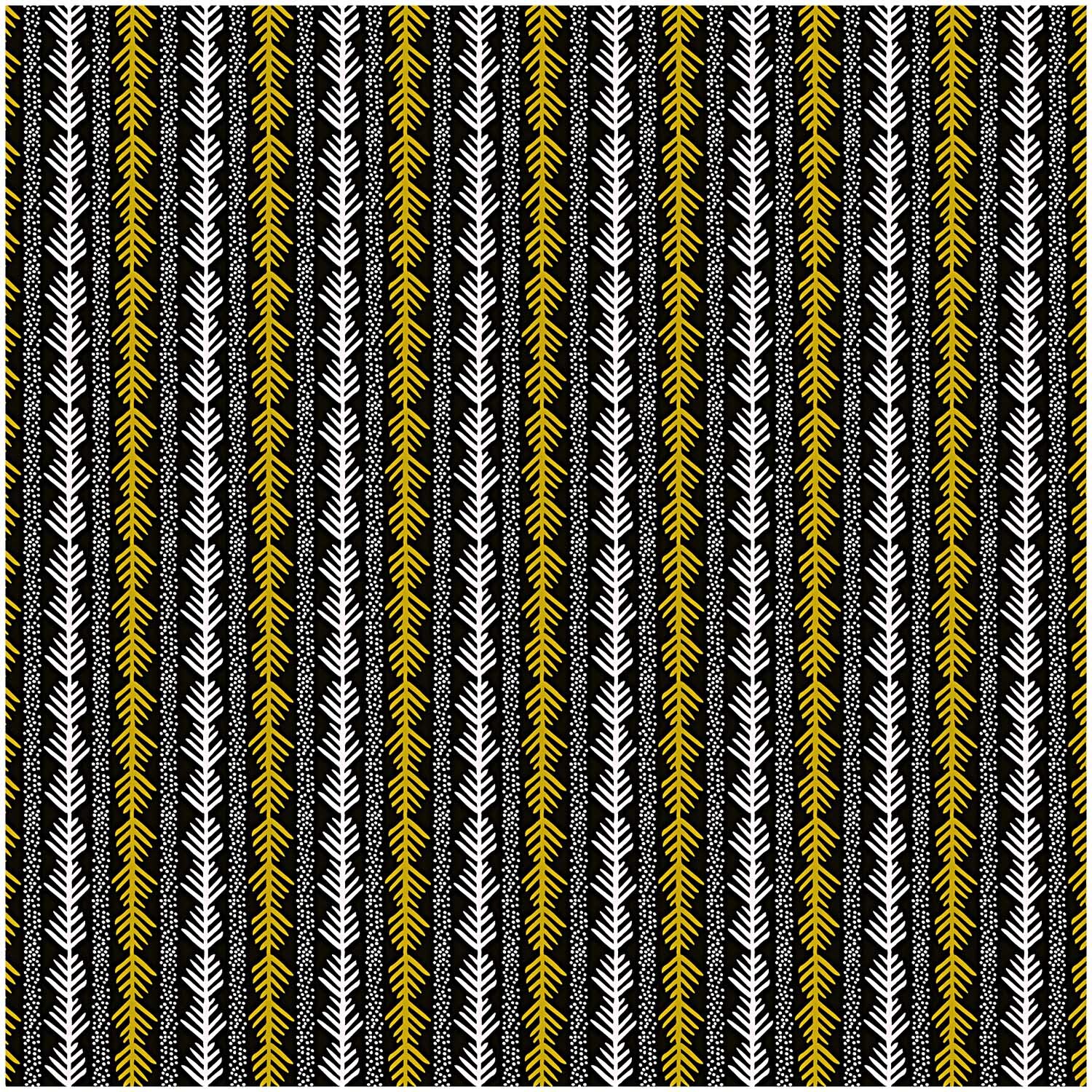 Stoff grafische Tanne schwarz-gold 50x140cm mit geometrischem Tannenzweigmuster von Rico Design.
