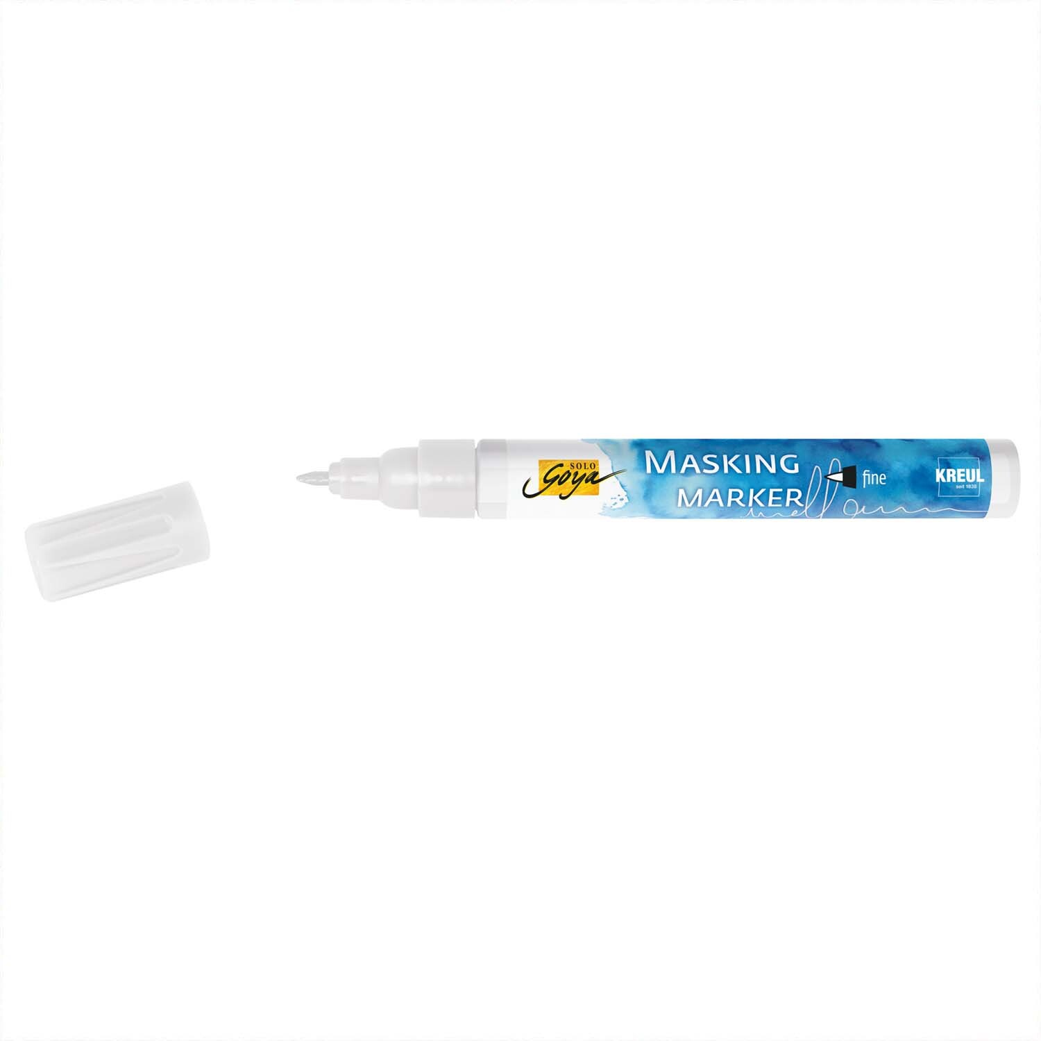 Solo Goya Masking Marker fine 1-2mm von KREUL, abgebildet mit abgenommener Kappe, ideal für präzises Arbeiten.