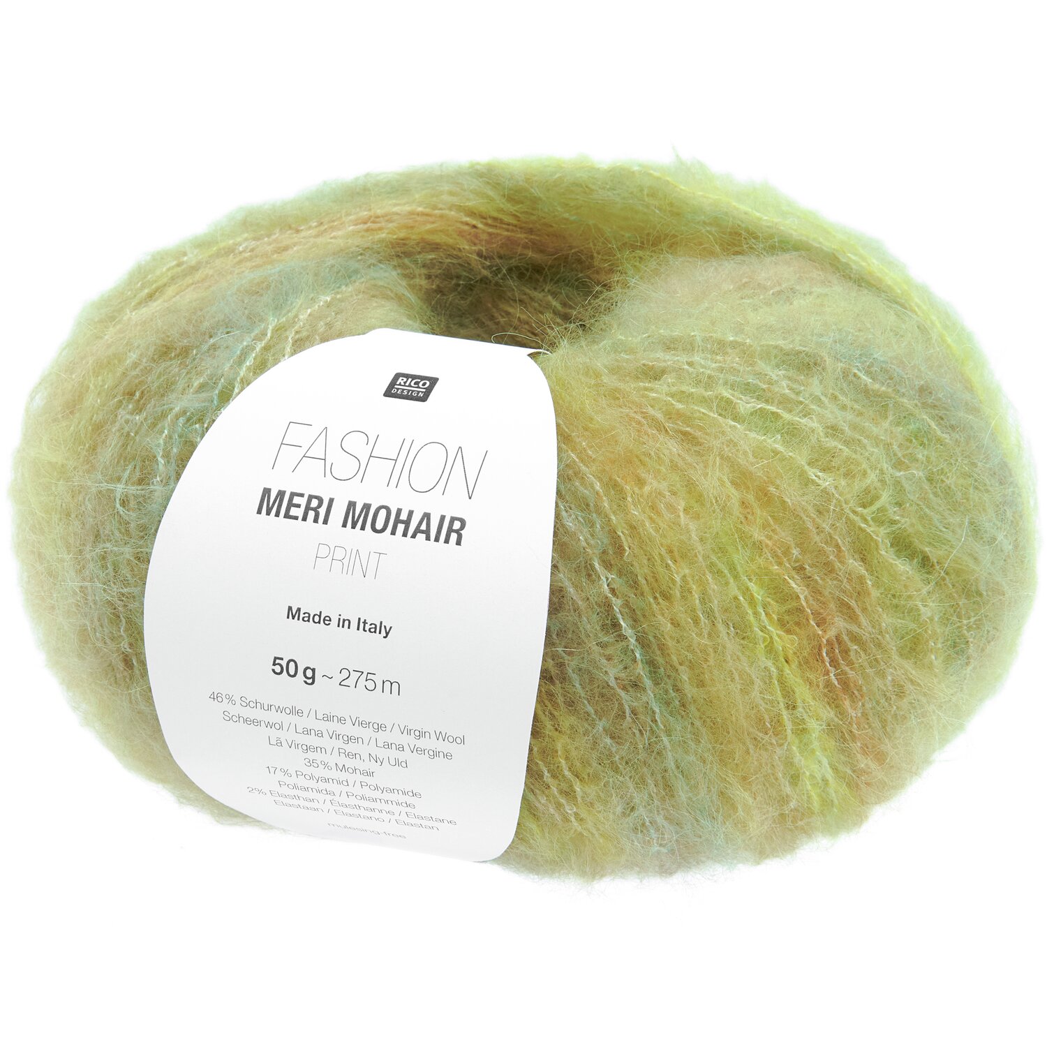 Fashion Meri Mohair Print: Weiches Garn in frischem Limettenton, ideal für Strickprojekte.