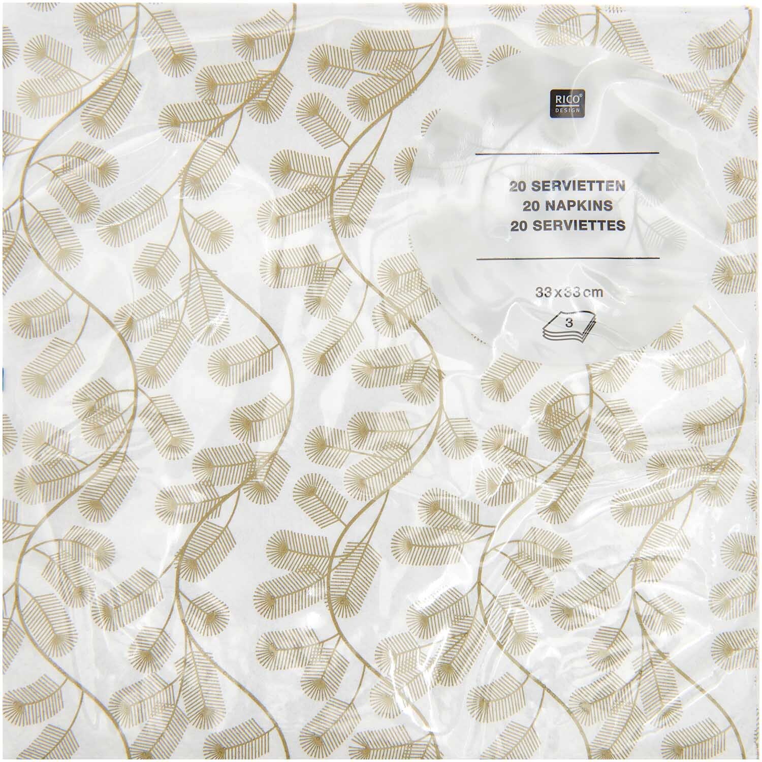 Servietten Tannenzweige gold 33x33cm 20 Stück von Rico Design