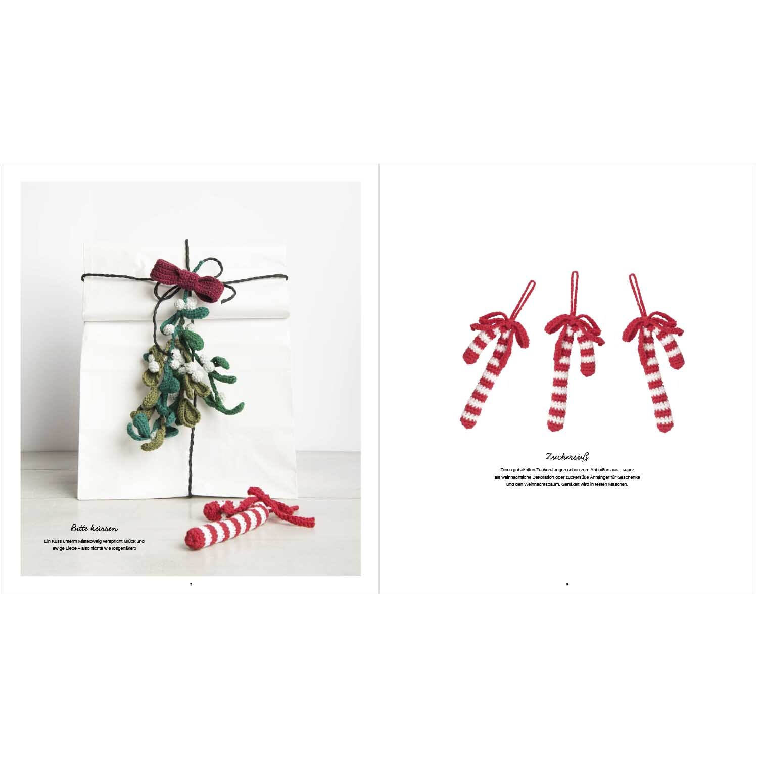 Ricorumi Jolly X-Mas Classical: Gestrickte Zuckerstangen und Dekorationen in festlichen Farben von Rico Design.