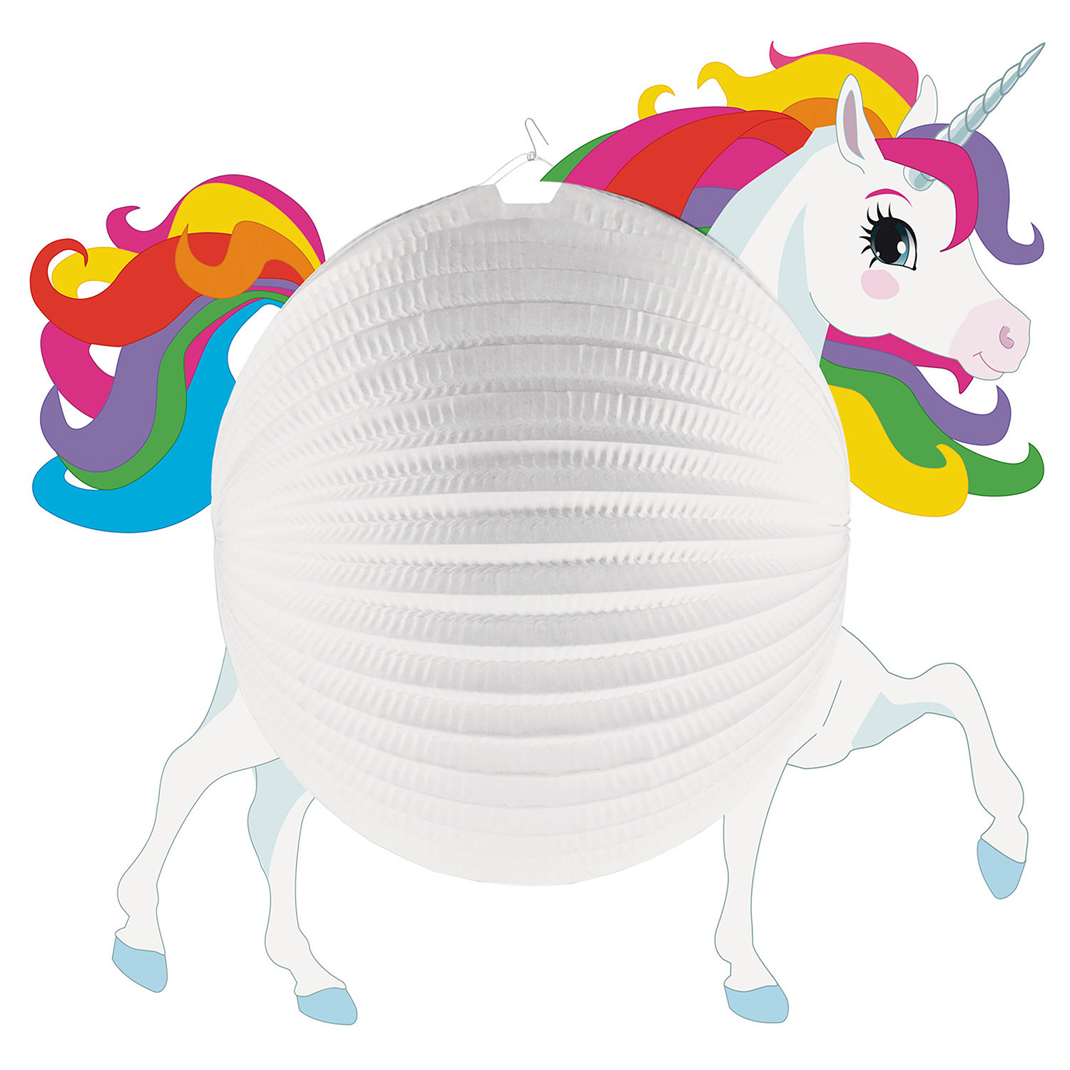Lampionlaterne Einhornform mit buntem Einhorn-Design, ideal für Kinderpartys, Ø25cm.