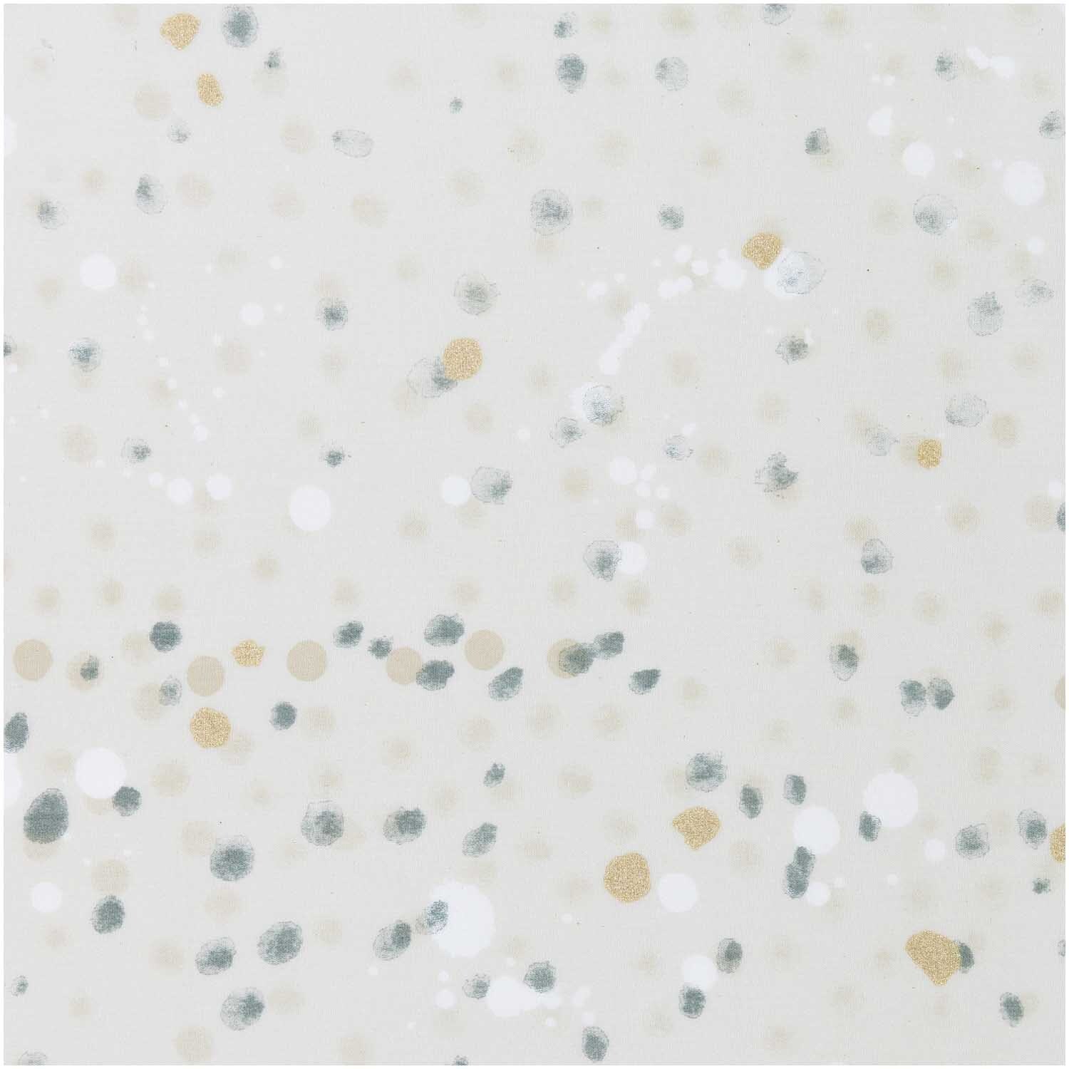 Druckstoff Crafted Nature Punkte grau-grün metallic, 140cm breit, von Rico Design. Ideal für kreative Nähprojekte und Dekorationen.