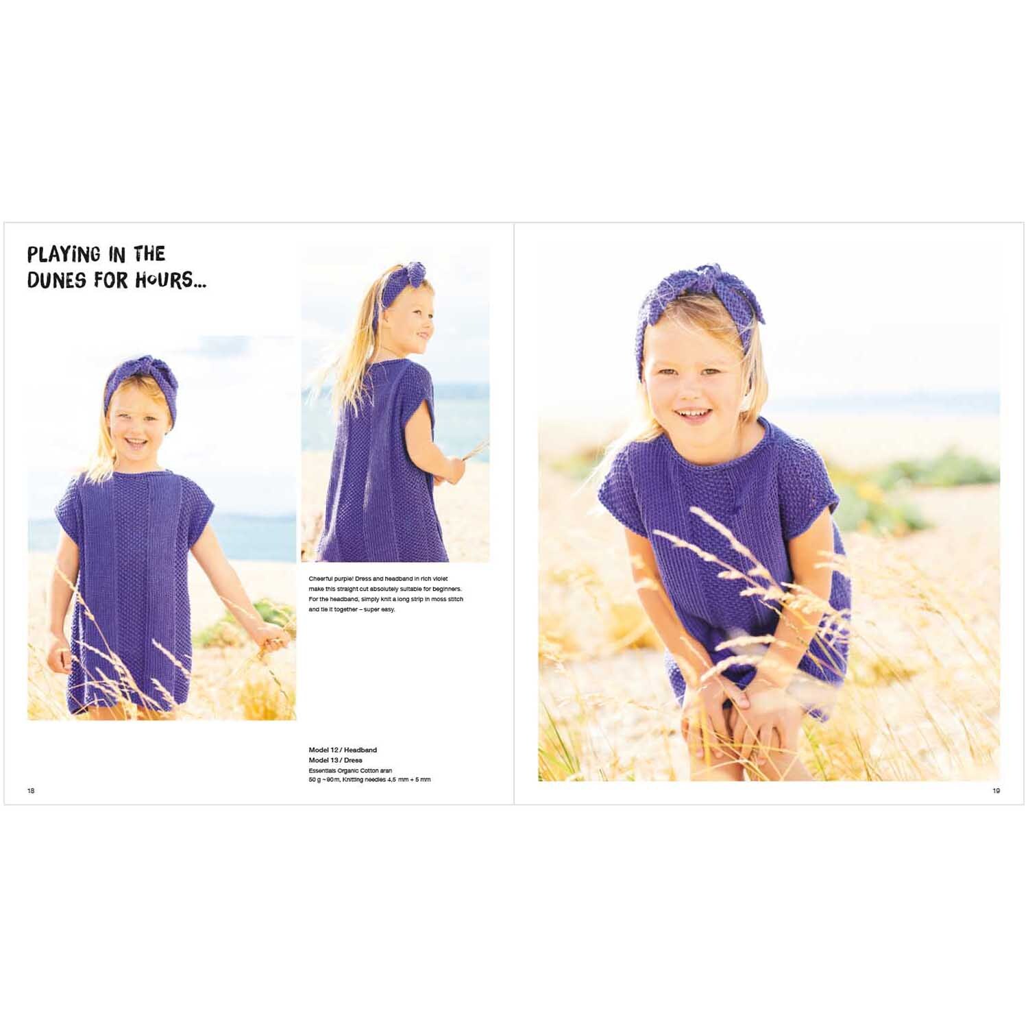 Kids Nr.10: Mädchen in blauem Kleid von Rico Design spielt fröhlich in den Dünen am Strand.
