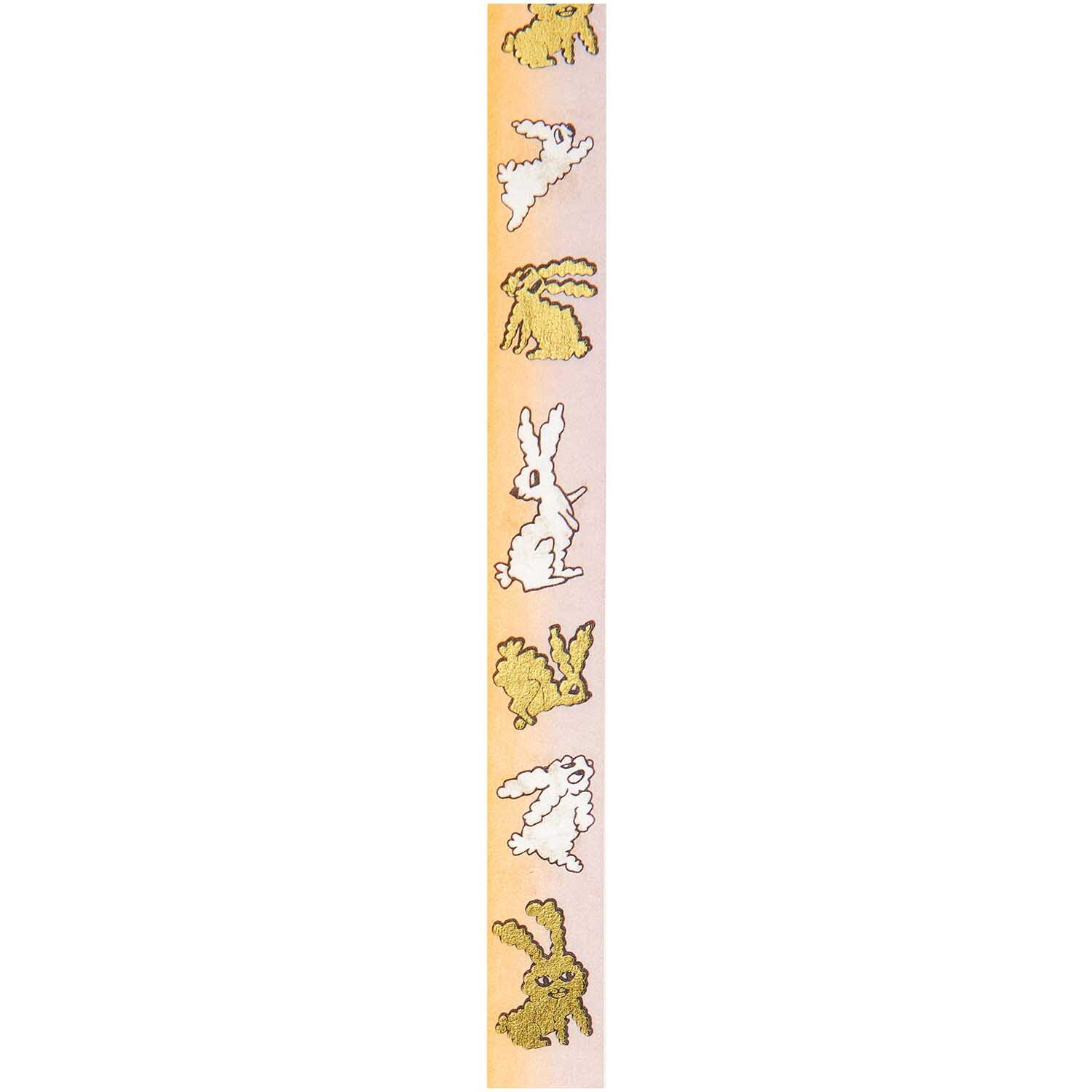 Paper Poetry Tape Futschikato Hasen mit Hasenmotiven in Weiß und Gelb, 1,5 cm breit, 10 m lang. Ideal für kreative Bastelprojekte.