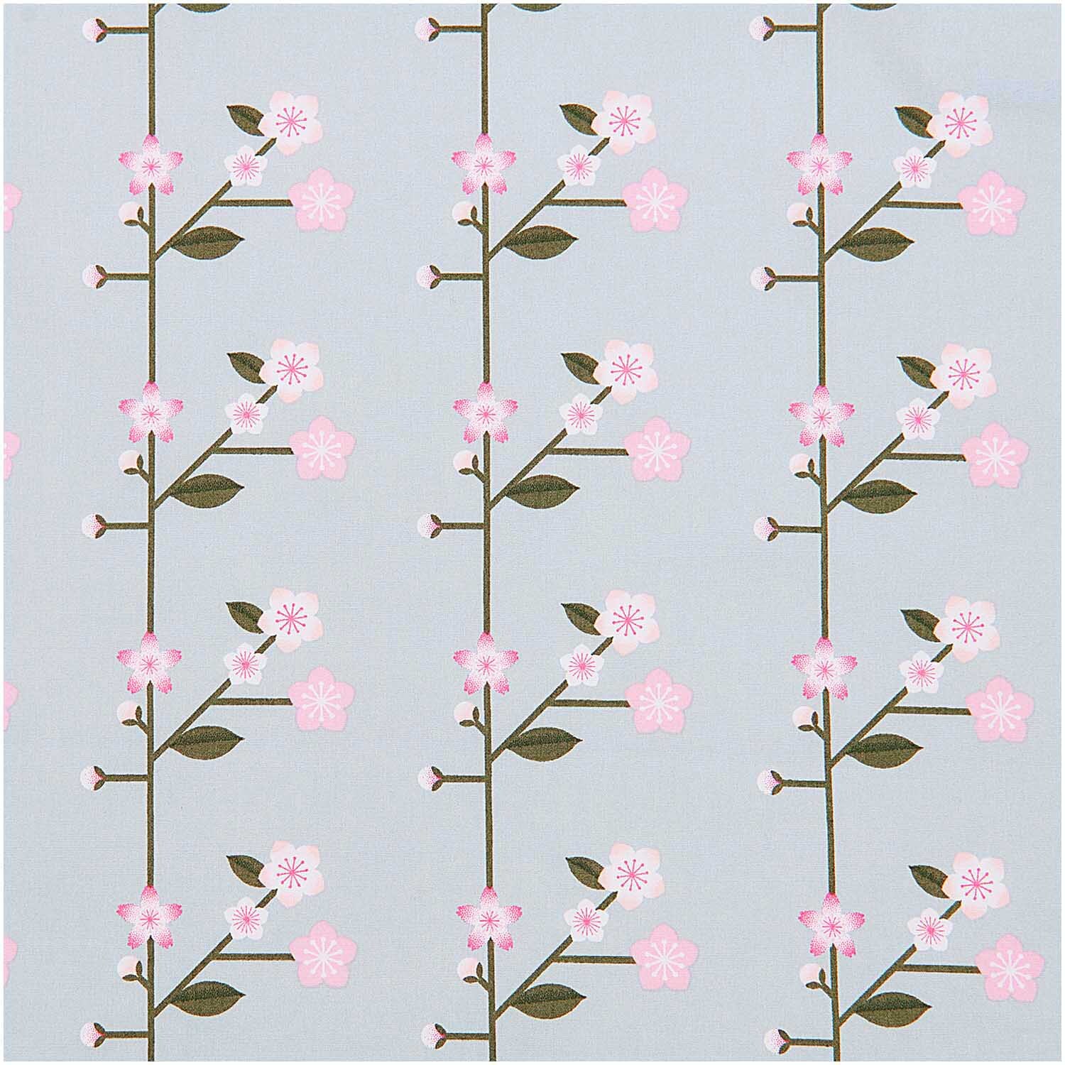 Meterware Baumwoll-Popelin mit Sakura Zweigen auf rauchblauem Hintergrund, von Rico Design.
