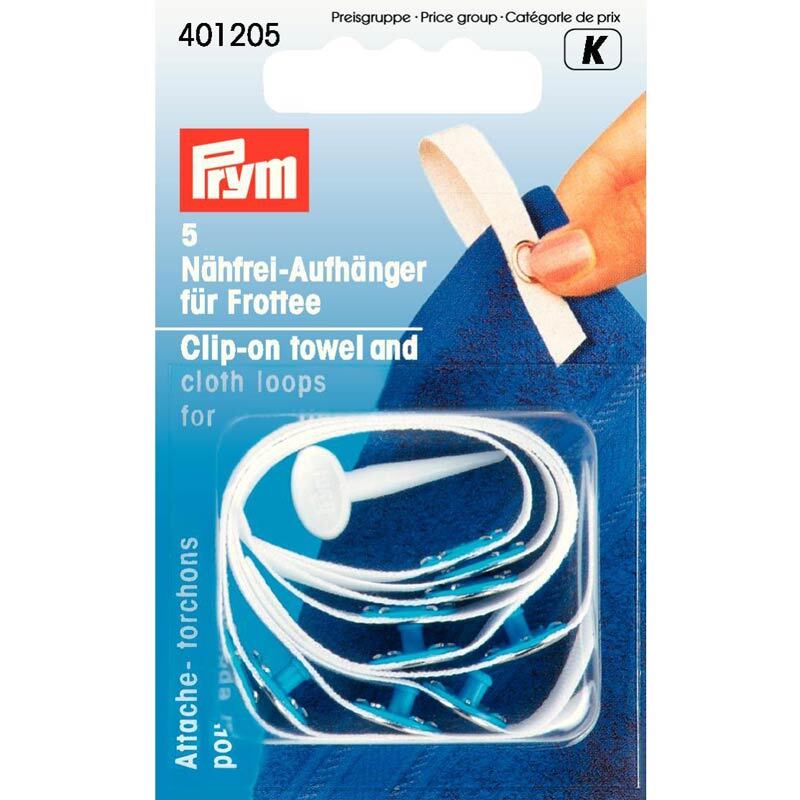Handtuch Clip Frottee weiß 5 Stück von Prym, abgebildet in einer Verpackung mit blauen Details.