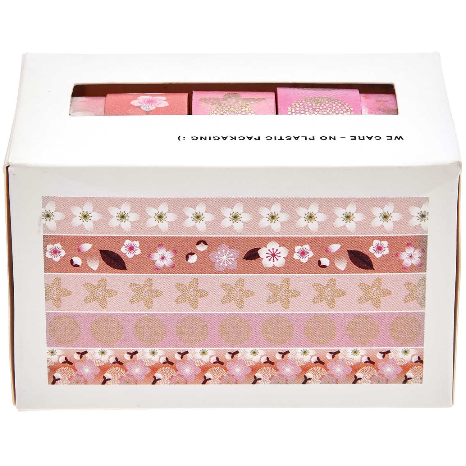 Paper Poetry Tape Set Kirschblüten: Mehrfarbiges 5-teiliges Set von Rico Design mit floralen Mustern in Rosa und Weiß. Ideal für kreative Projekte.