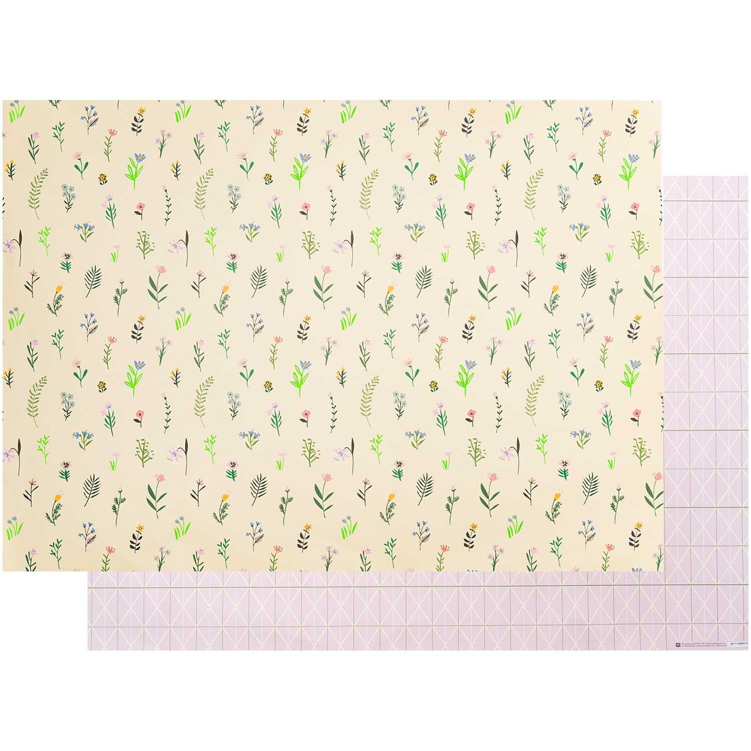 Paper Poetry Motivkarton Bunny Hop Streublumen zeigt zarte Blumenmuster auf gelbem Hintergrund. Ideal für kreative Bastelprojekte.
