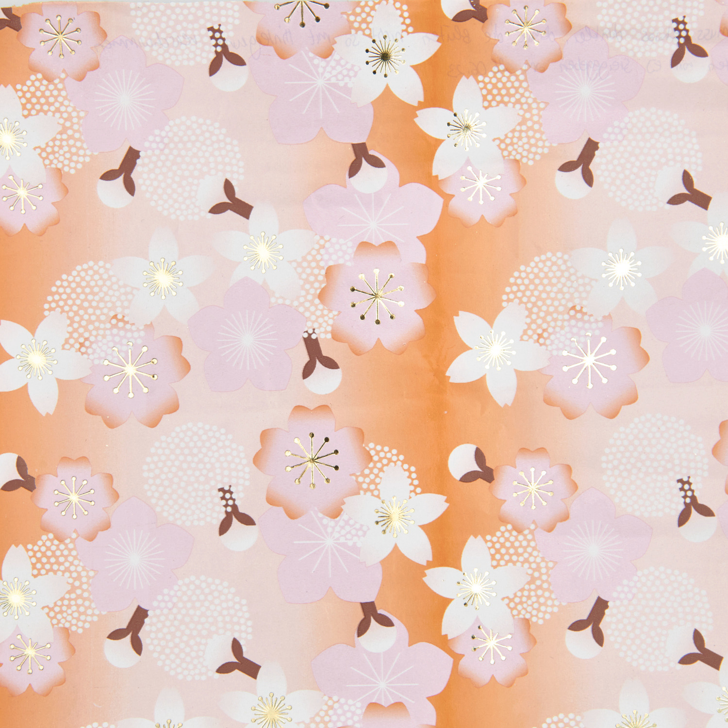 Geschenkpapier Kirschblüten Orange mit zarten rosa und weißen Blüten auf orangefarbenem Hintergrund. Ideal für stilvolle Verpackungen.