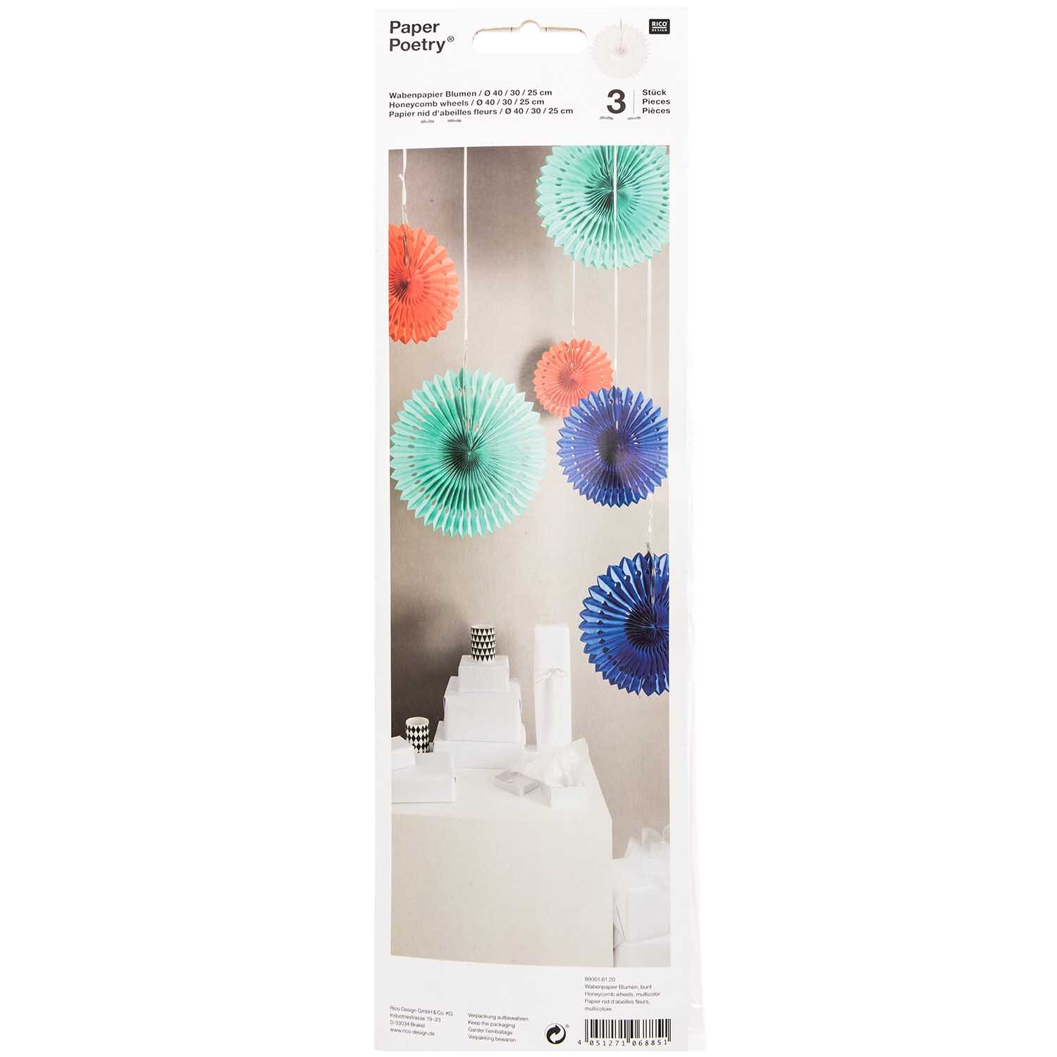 Wabenpapier Blumen mehrfarbig 3 Stück von Rico Design