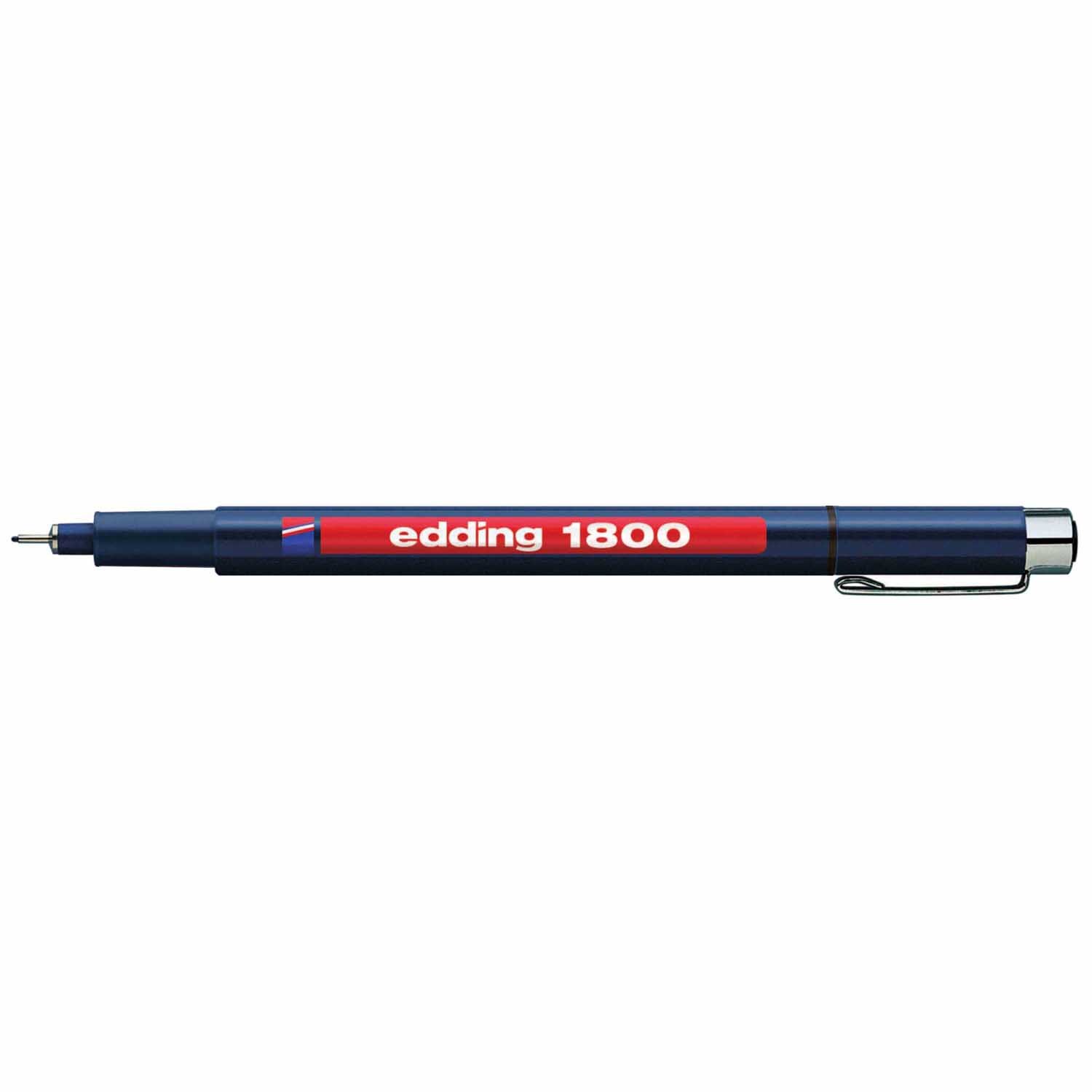 1800 profipen schwarz von edding, ein eleganter schwarzer Stift mit rotem Logo und Metallclip.