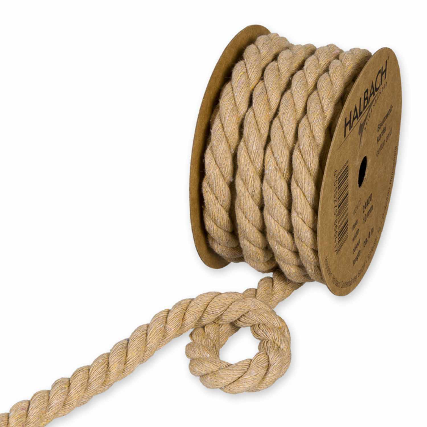 Baumwollkordel 10mm 4m auf einer Rolle, naturfarben, von Halbach, ideal für kreative Projekte.