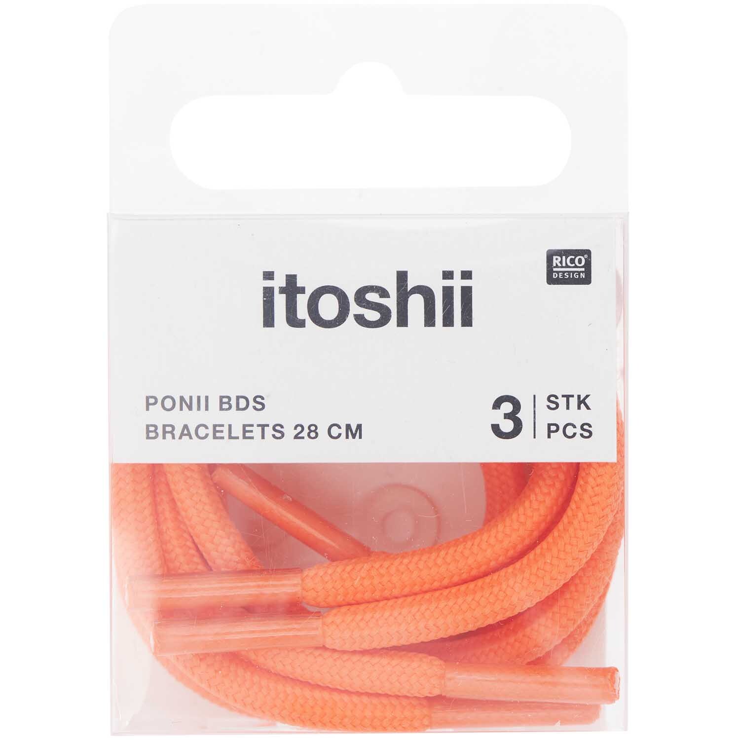 Itoshii - Ponii Beads Armbänder, 3 Stück in leuchtendem Neon Rot, verpackt von Rico Design.
