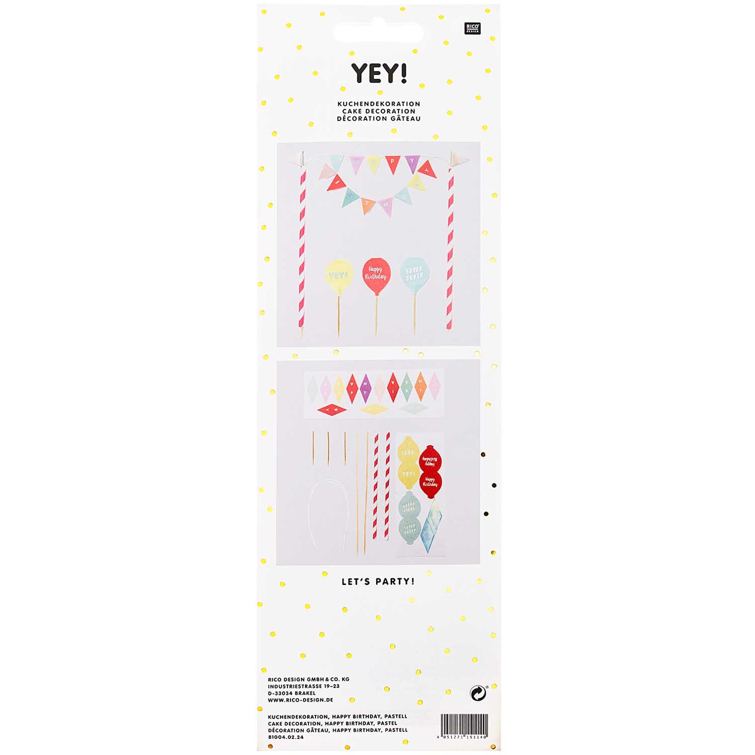 Kuchendekoration Happy Birthday pastell von Rico Design