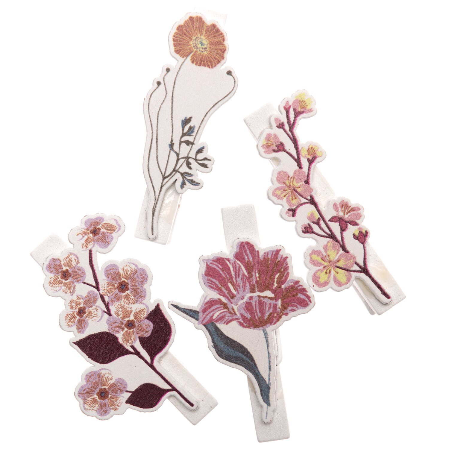 Dekoklammern Blume mauve 4 Stück zeigen florale Designs in Rosa von Rico Design. Ideal für kreative Dekorationen.