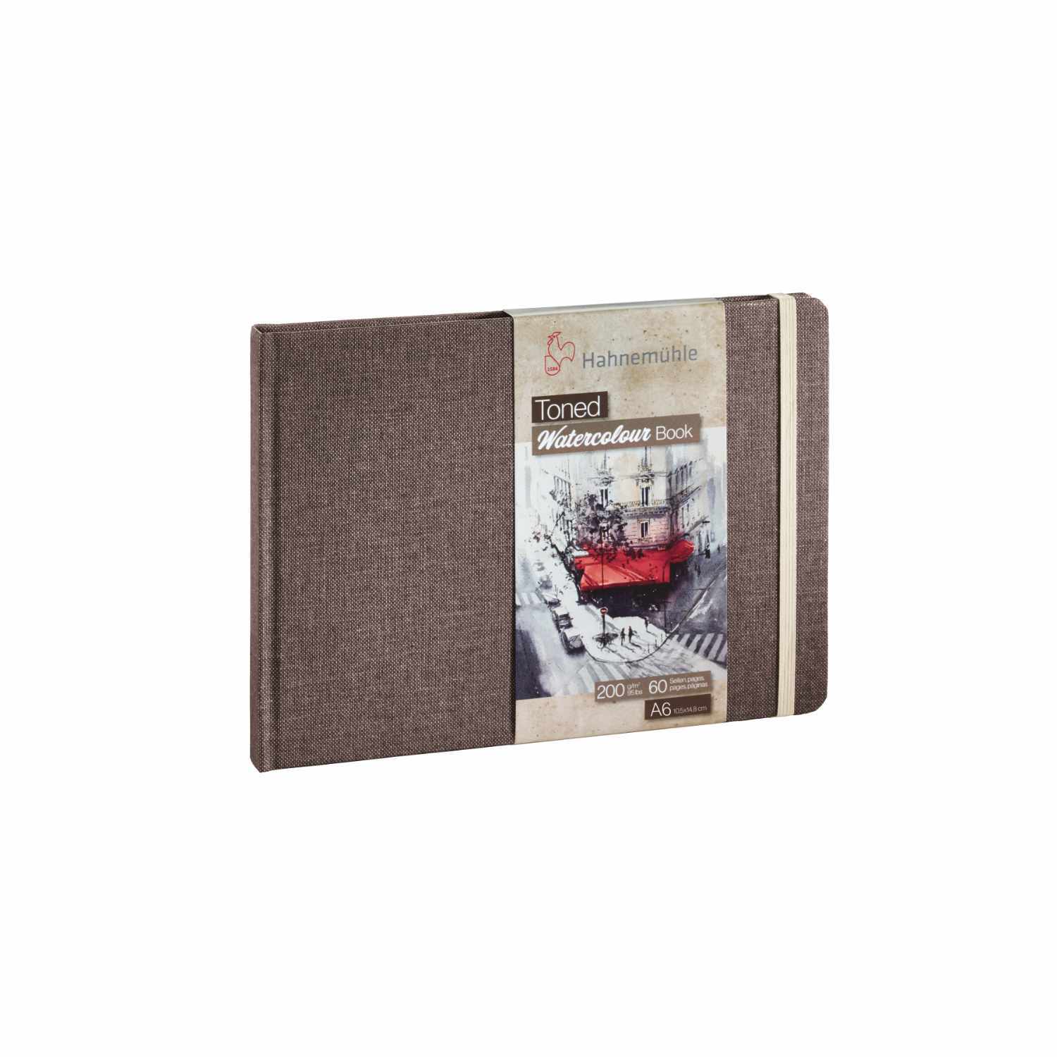 Toned Watercolour Book mit 30 Blättern, beige, von Hahnemühle. Das Buch zeigt ein Stadtbild auf dem Cover.