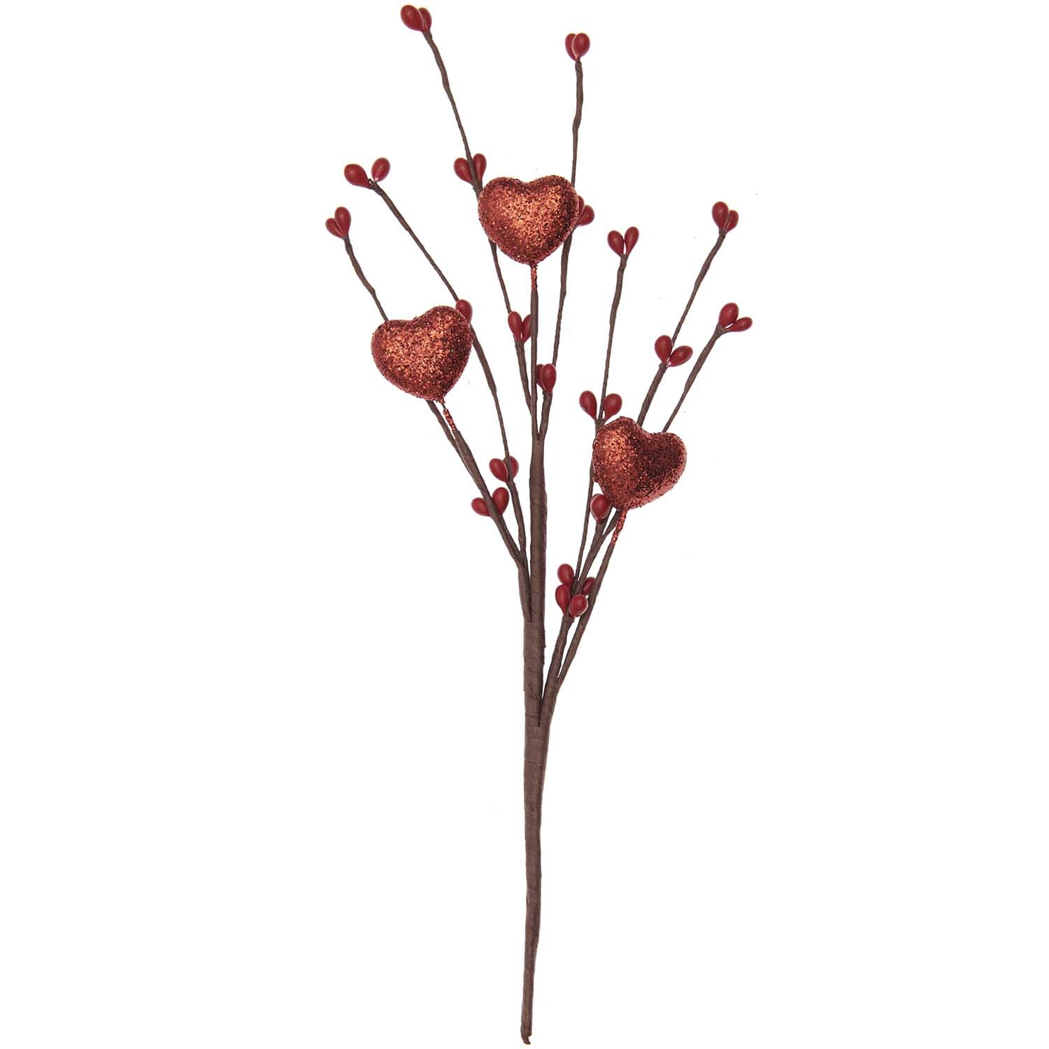 Picker Herz Mix: Dekorativer Zweig mit roten Herz-Elementen, 26cm, von Rico Design. Ideal für kreative Arrangements.