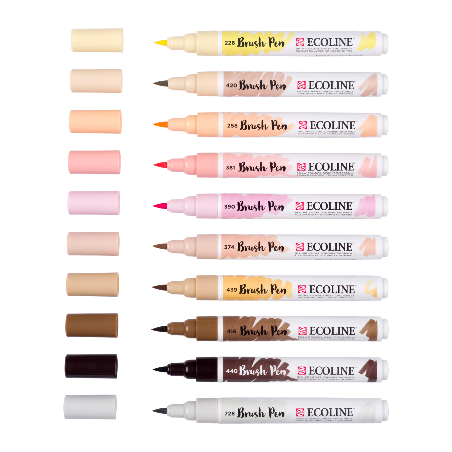 Ecoline Brush Pen Set Portraitfarben, 10 Stück. Verschiedene Hauttöne, ideal für Illustrationen.