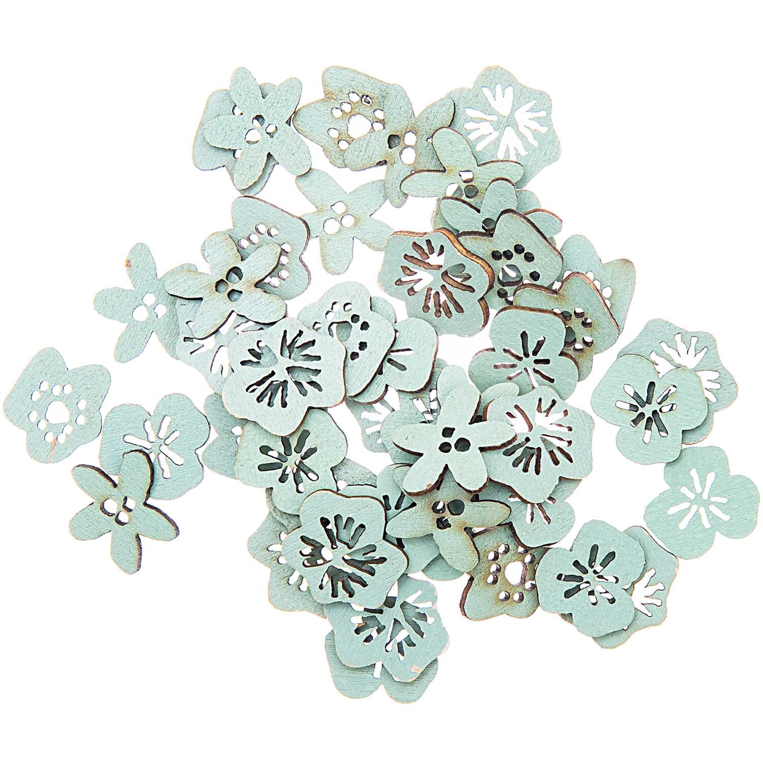 Holzstreu Blüte 48 Stück in Mint von Rico Design, dekorative Blumenstreu für kreative Projekte.